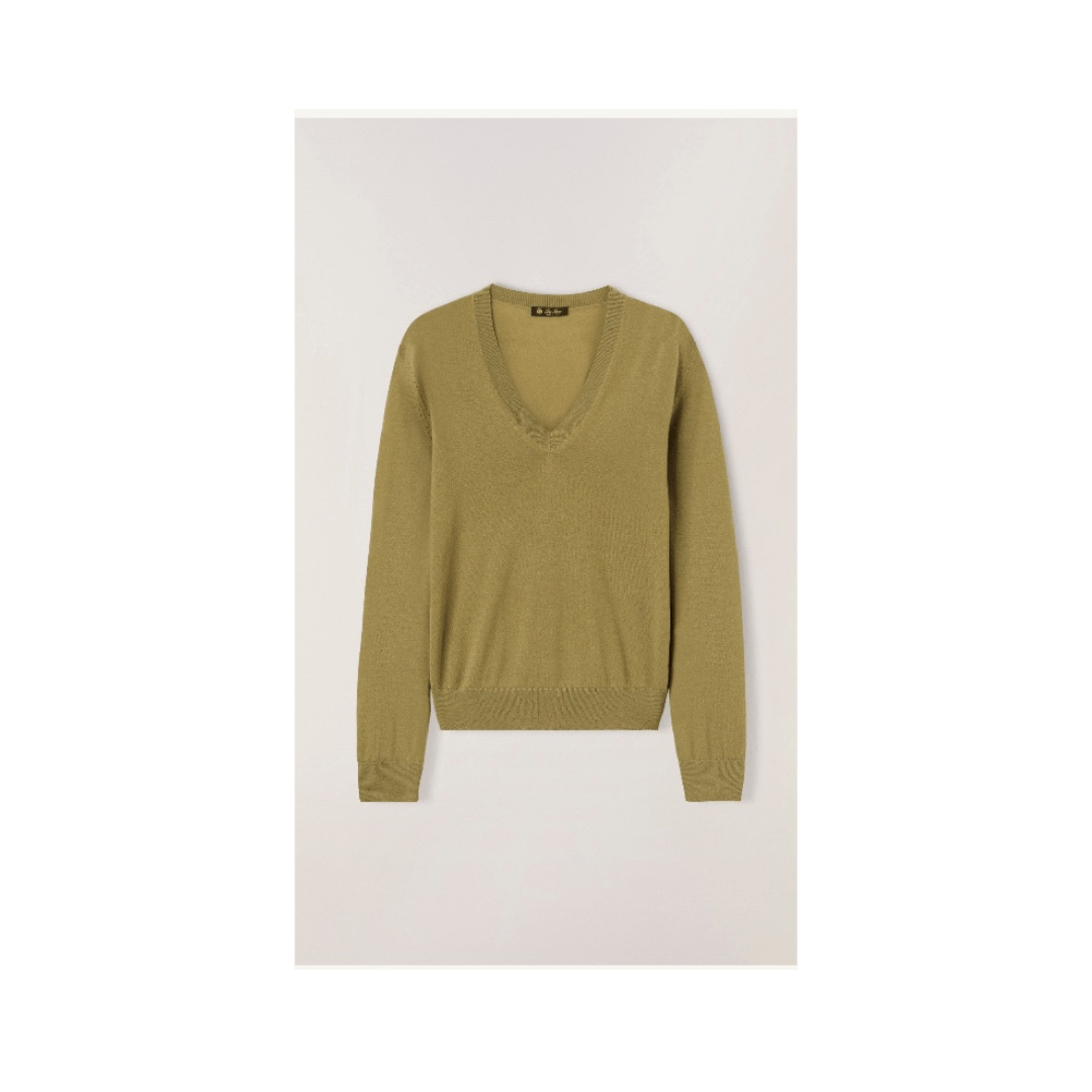 Loro Piana o1srvl11e1224 Neo Piuma V-Neck Sweater in Olive Green Size XS / US 0-2 / IT 36-38 - 1 Thumbnail