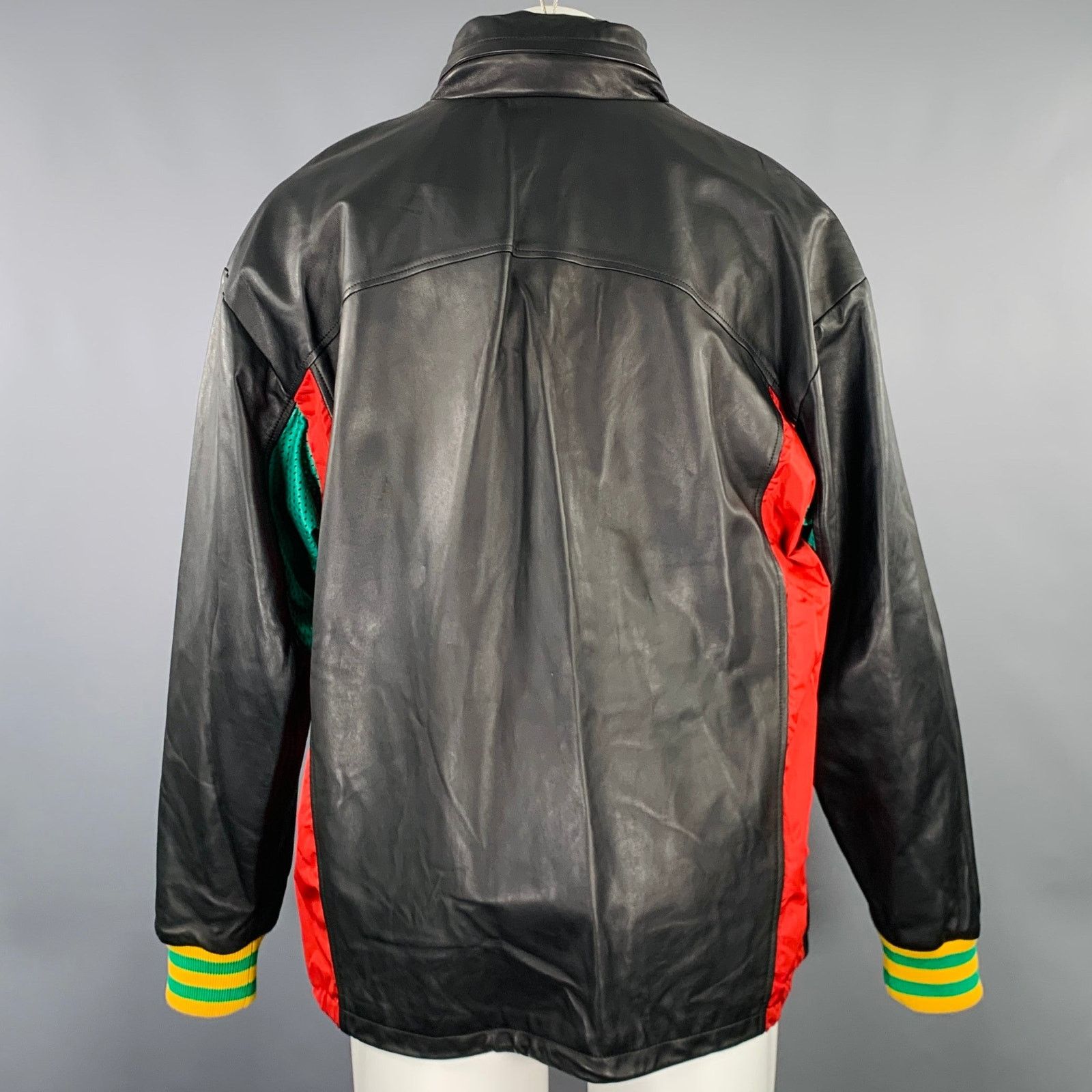 Gucci GUCCI Black Red Color Block Lambskin Leather Varsity Jacket Size US S / EU 44-46 / 1 - 5 Thumbnail