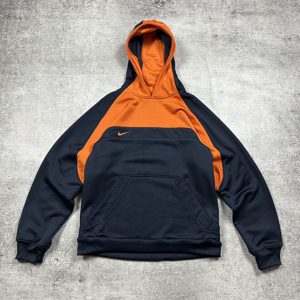 Vintage Nike Hoodie Swoosh Logo Orange Navy Men’s Size S
