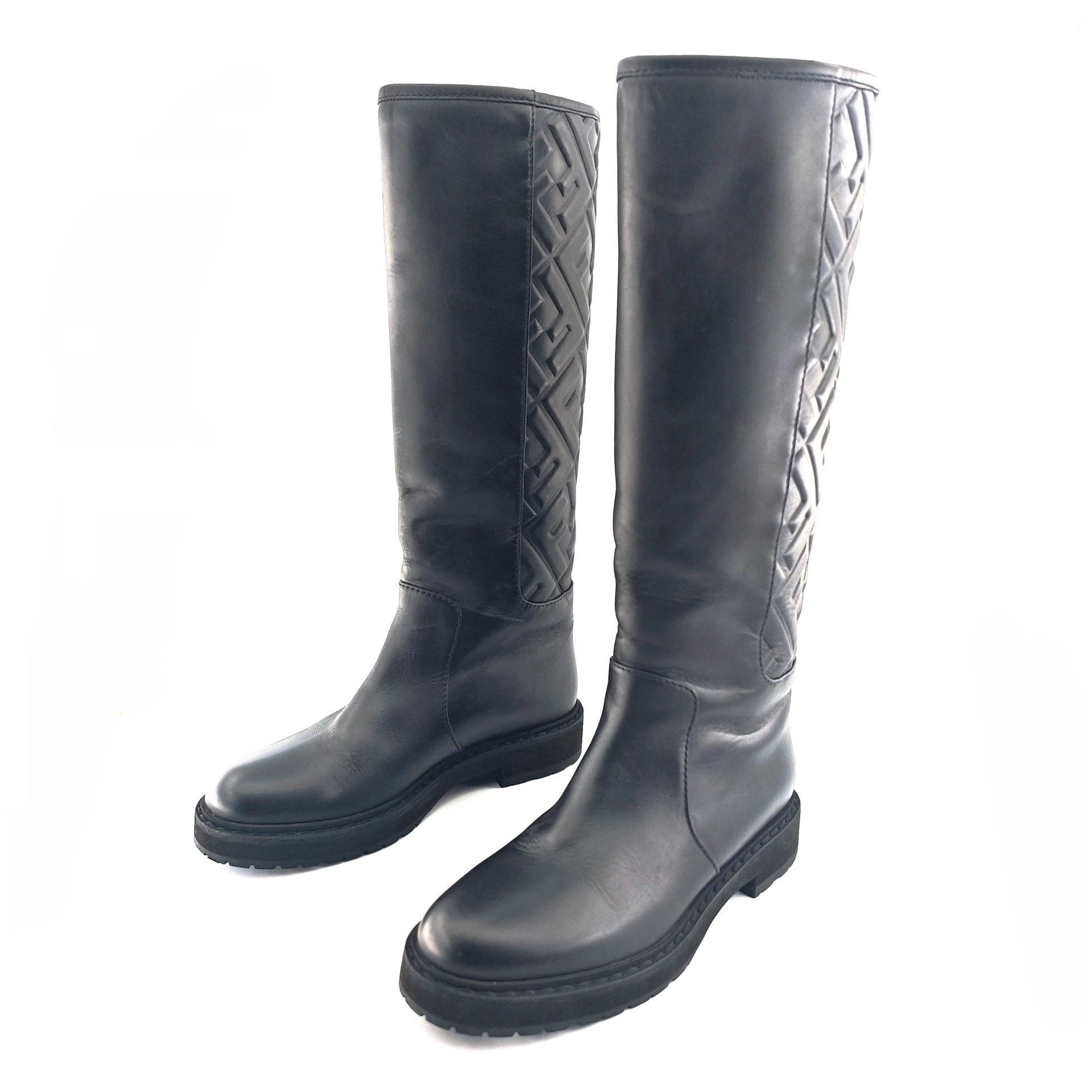 Fendi Fendi Black Knee-High Leather Boots Size US 4.5 / IT 34.5 - 1 Thumbnail