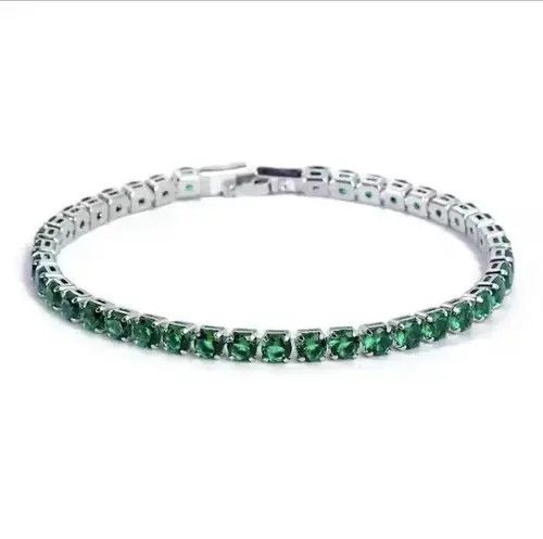 Other 4mm Tennis Chain Sterling Silver Green Bracelet Size ONE SIZE - 1 Thumbnail