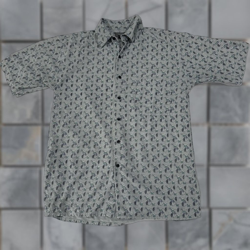 Vintage VINTAGE Bruno Shirt Mens M Green Black Geometric Short Sleeve 100% Silk Button Up Size US M / EU 48-50 / 2 - 1 Thumbnail