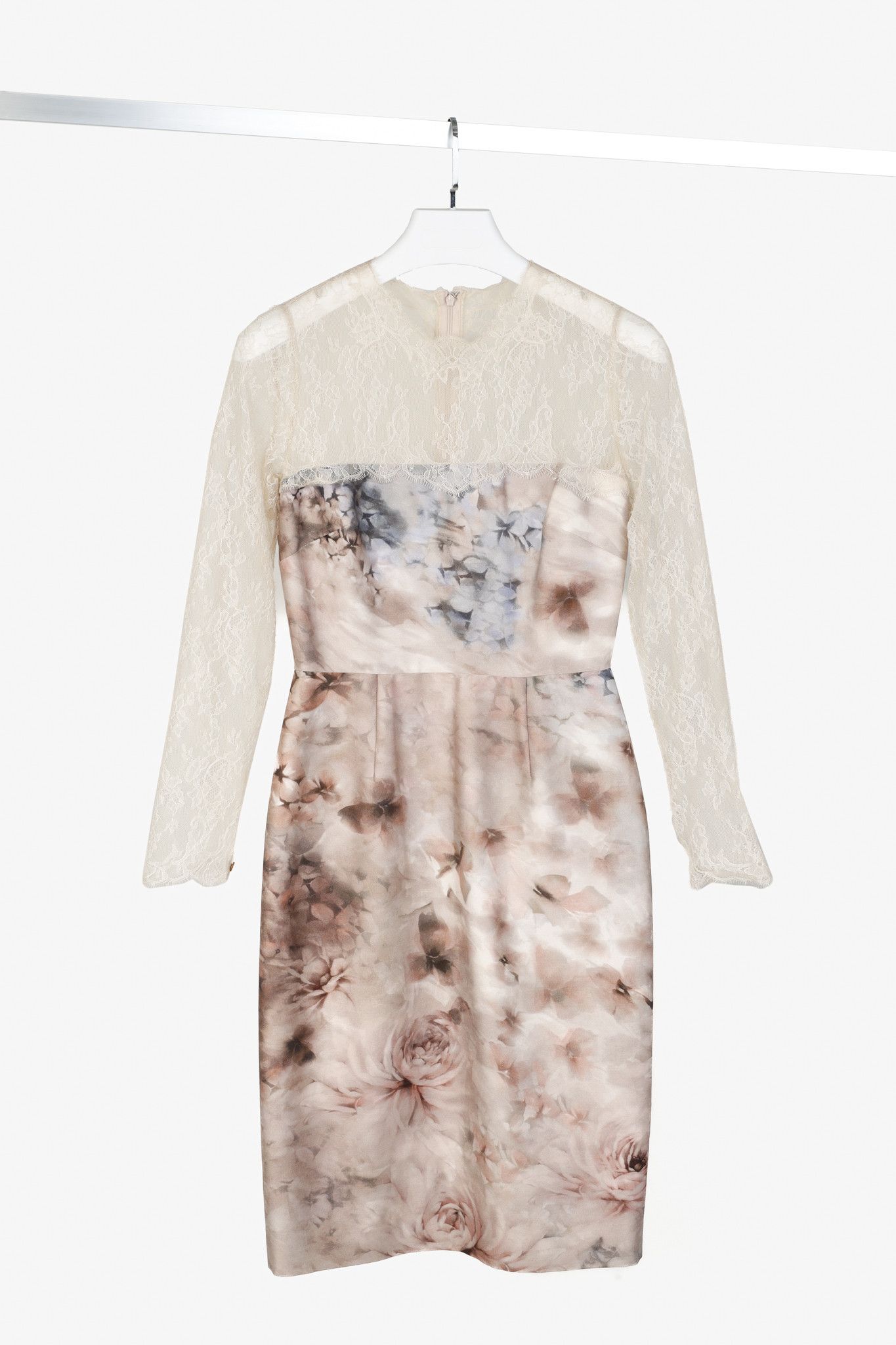 Valentino Valentino PF/13 Fluid Garden Silk Mikado Lace-Sleeved Dress Size S / US 4 / IT 40 - 1 Thumbnail