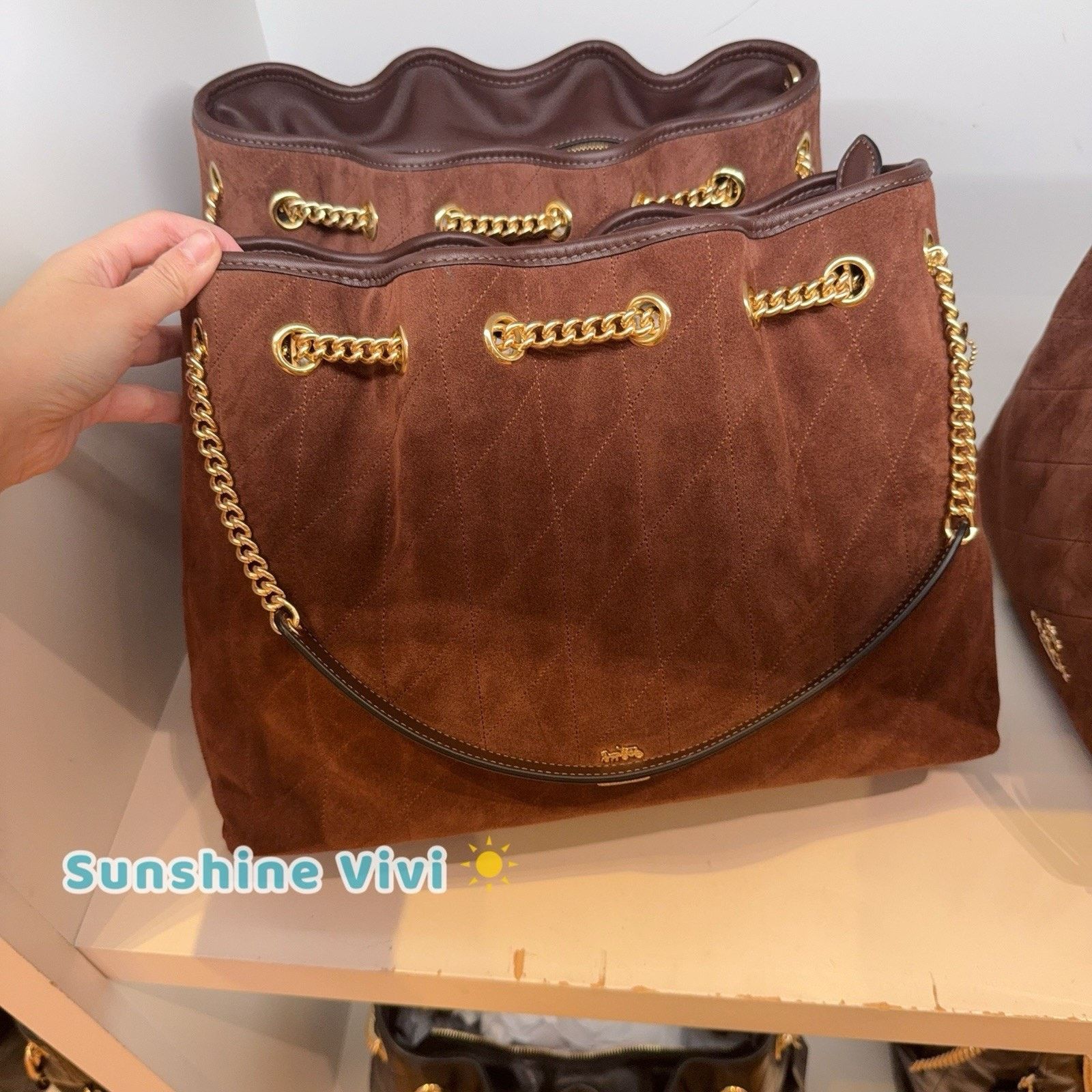 Coach NWT COACH CCZ80 Evelyn Shoulder Bag Suede Vintage Brown Size ONE SIZE - 7 Thumbnail