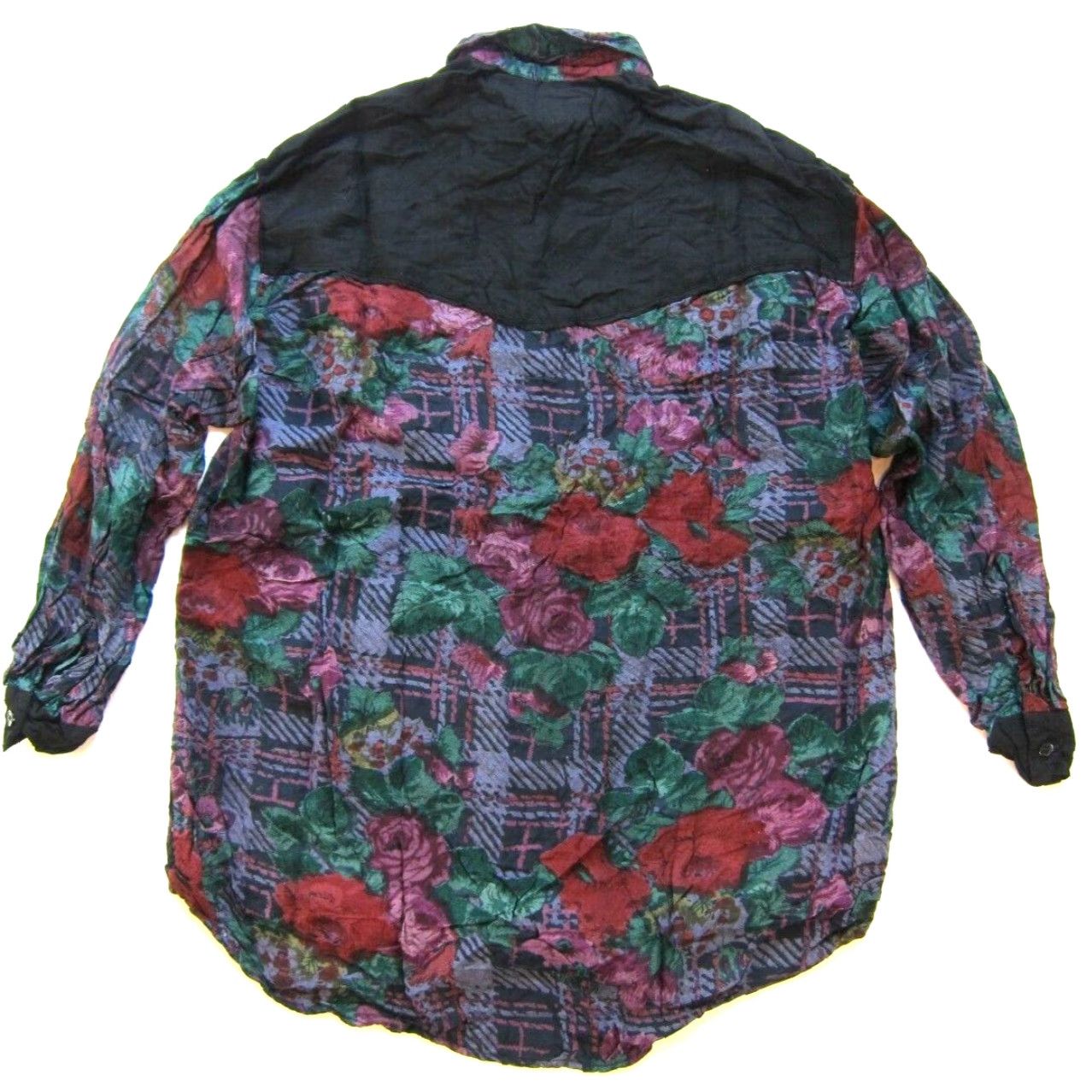 SOREL Vtg Sorrel International Floral Plaid Rayon Collar Button Up Blouse Woman Large Size L / US 10 / IT 46 - 2 Thumbnail
