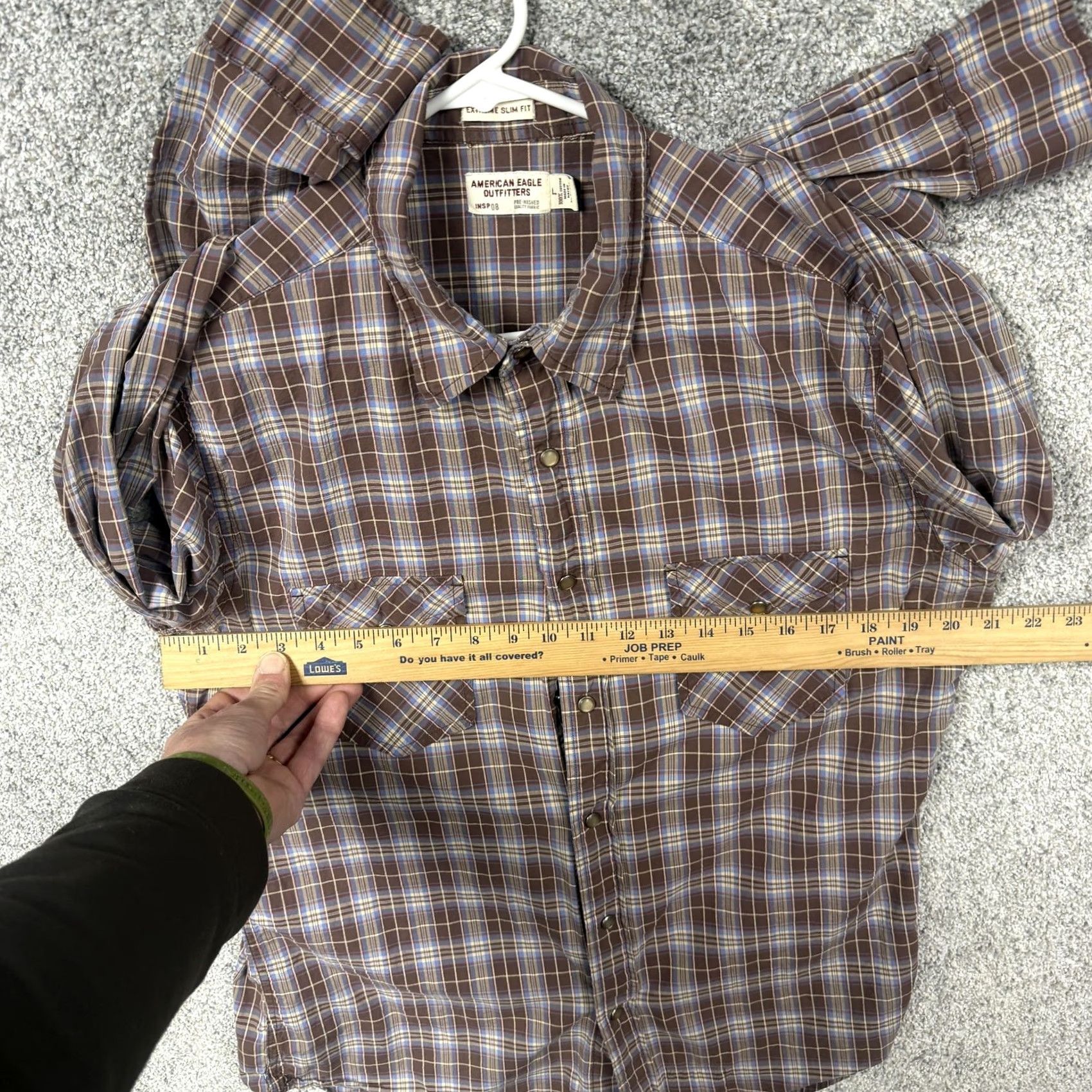 American Eagle Outfitters American Eagle Outfitters Shirt Mens L Plaid Button-Up Western Cotton Extreme Slim Fit Brown Size US L / EU 52-54 / 3 - 4 Thumbnail