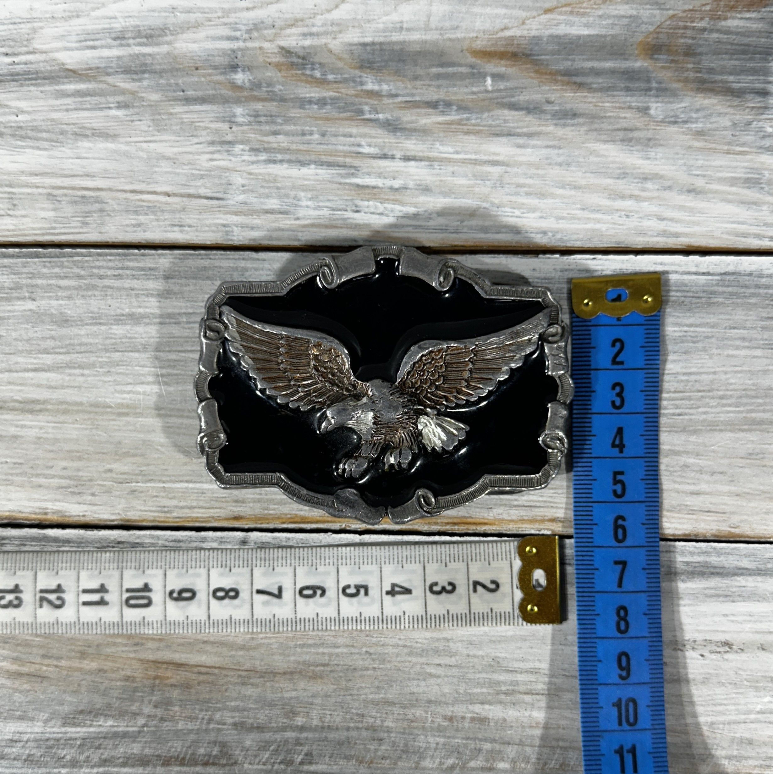 Other Vintage 1983 Eagle Belt Buckle Made In USA Black Enamel Face Size ONE SIZE - 24 Thumbnail
