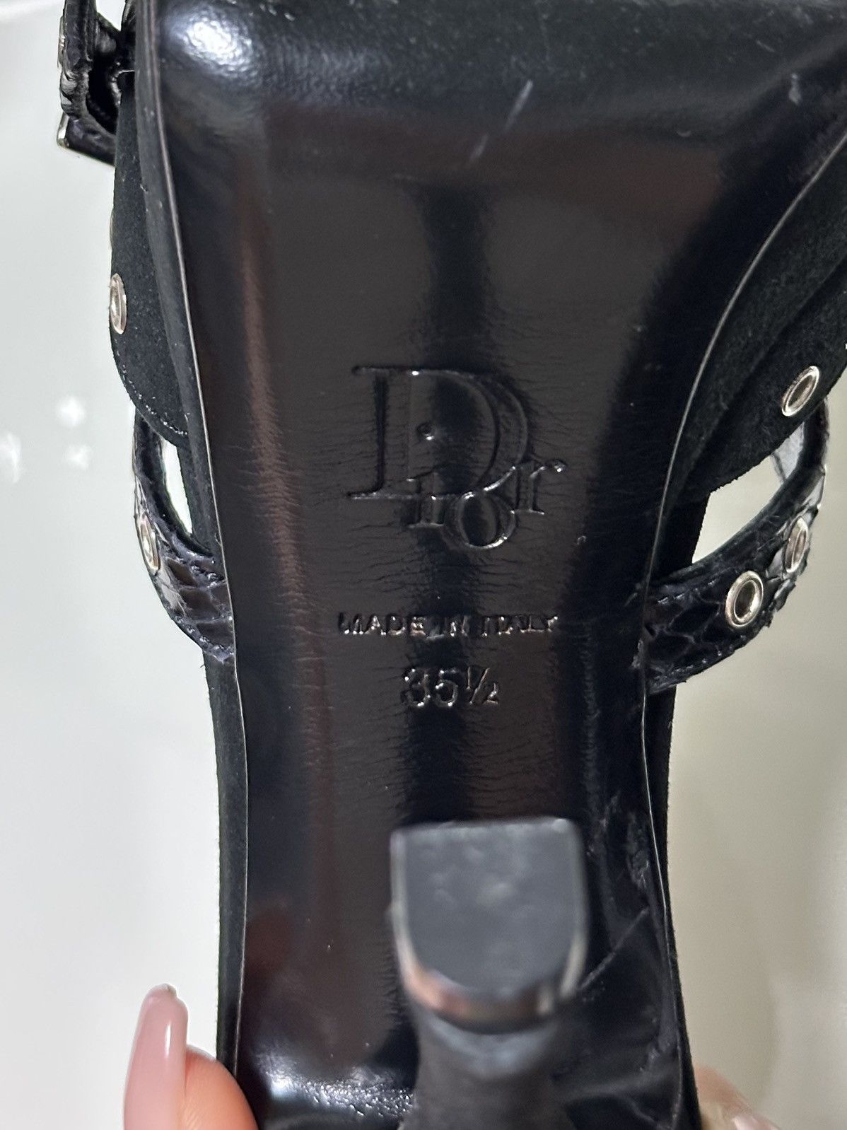 Dior CHRISTIAN DIOR S/S 2003 Suede Grommet Flower Heel Sandals Size US 5.5 / IT 35.5 - 7 Thumbnail
