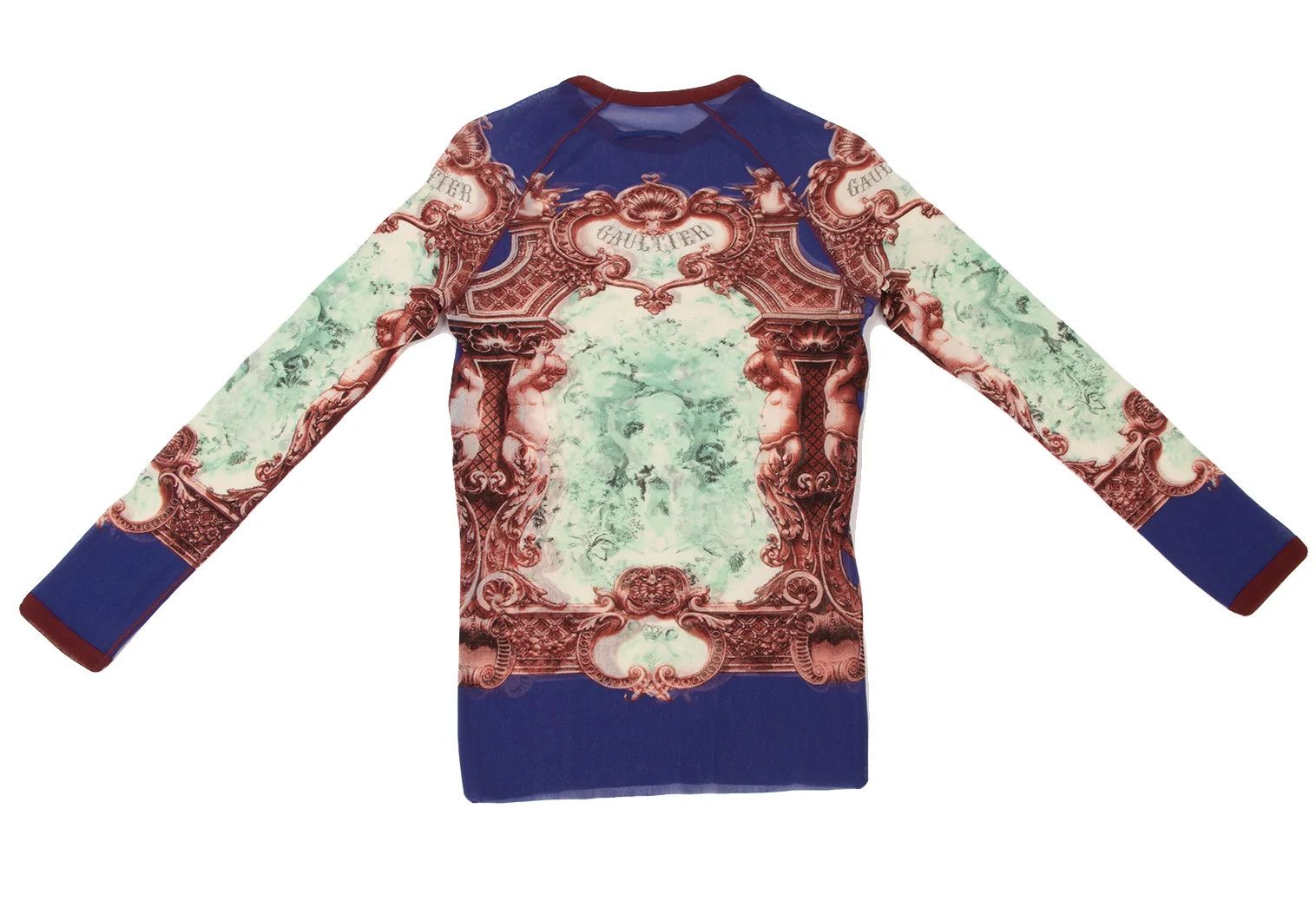 Jean Paul Gaultier Gothic Print Power Net Cut Sew Top in Blue Red Mint Size US M / EU 48-50 / 2 - 9 Thumbnail