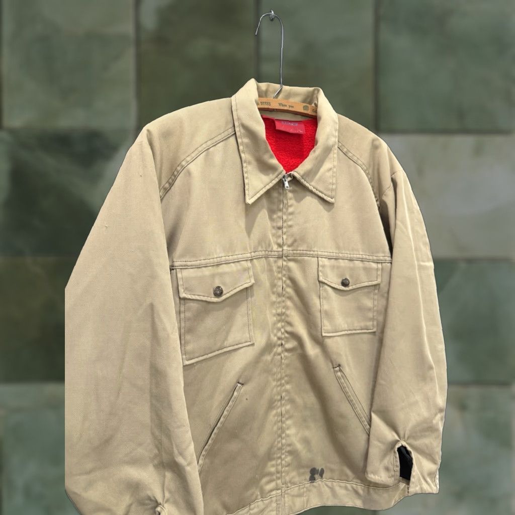 VINTAGE Dickies USA Made Tan Zip Work Jacket Mens L 7/10 Condition Brown Cotton 80s USA Logo Shirt?