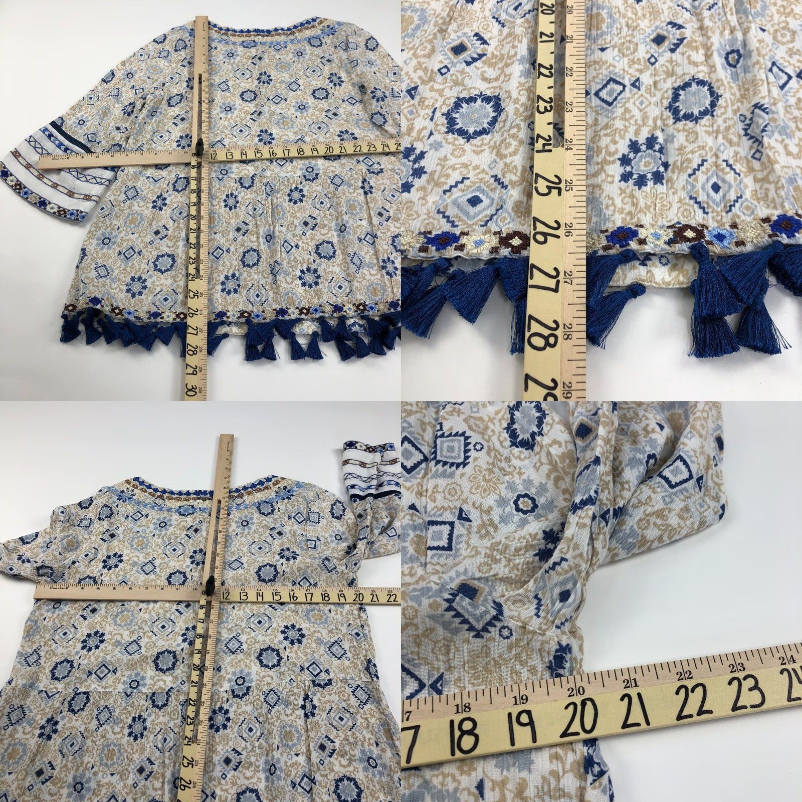 J. Jill J.Jill Blouse Shirt Tassel Boho Flowy All Over Print Button Top Pullover V-Neck Boat Neck MINT Multicolor Geometric Satin Size M / US 6-8 / IT 42-44 - 8 Thumbnail