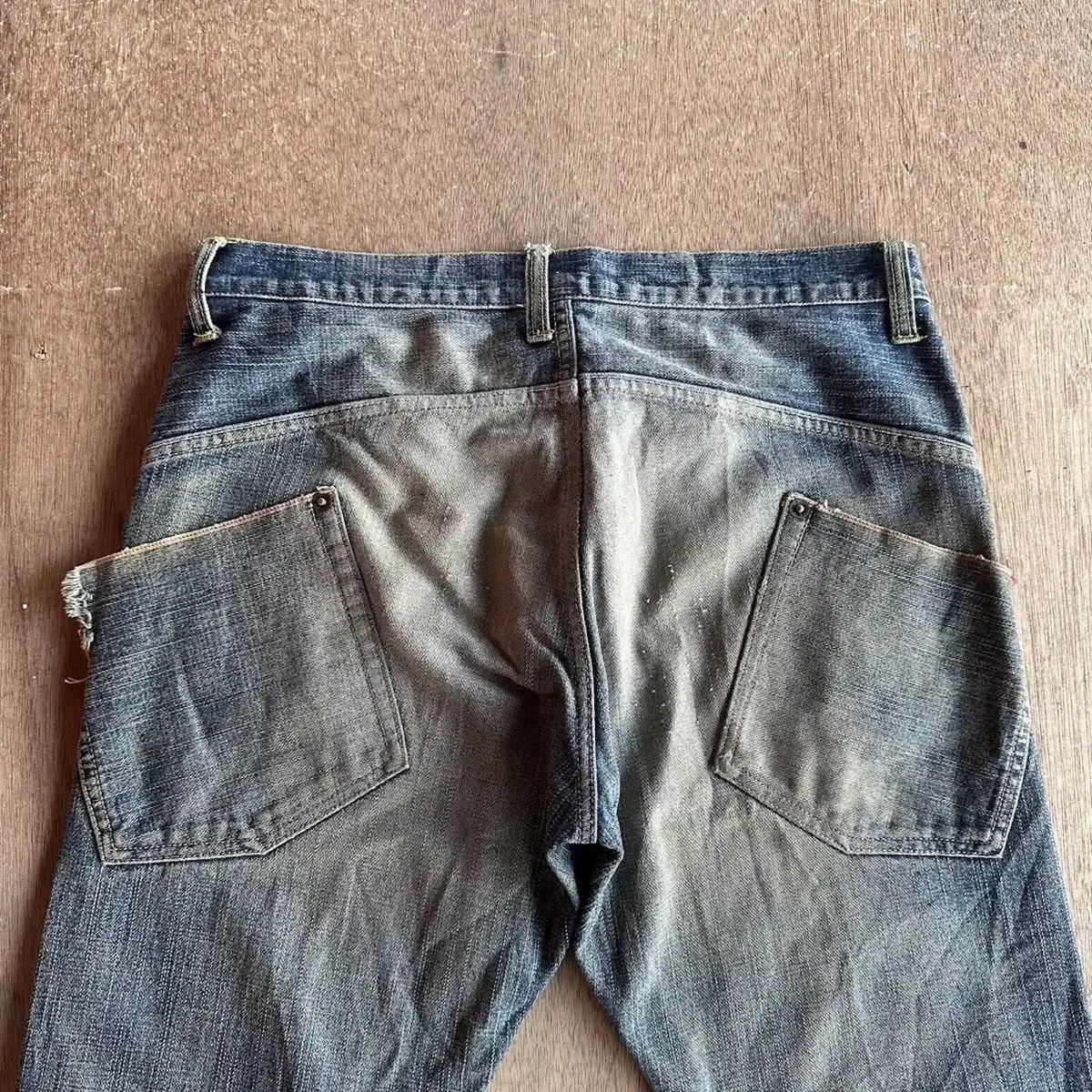 Self Edge RARE💥REDLINE JAPANESE VTG JEAN RIPPED MUDWASH DENIM PANTS Size US 31 - 16 Thumbnail