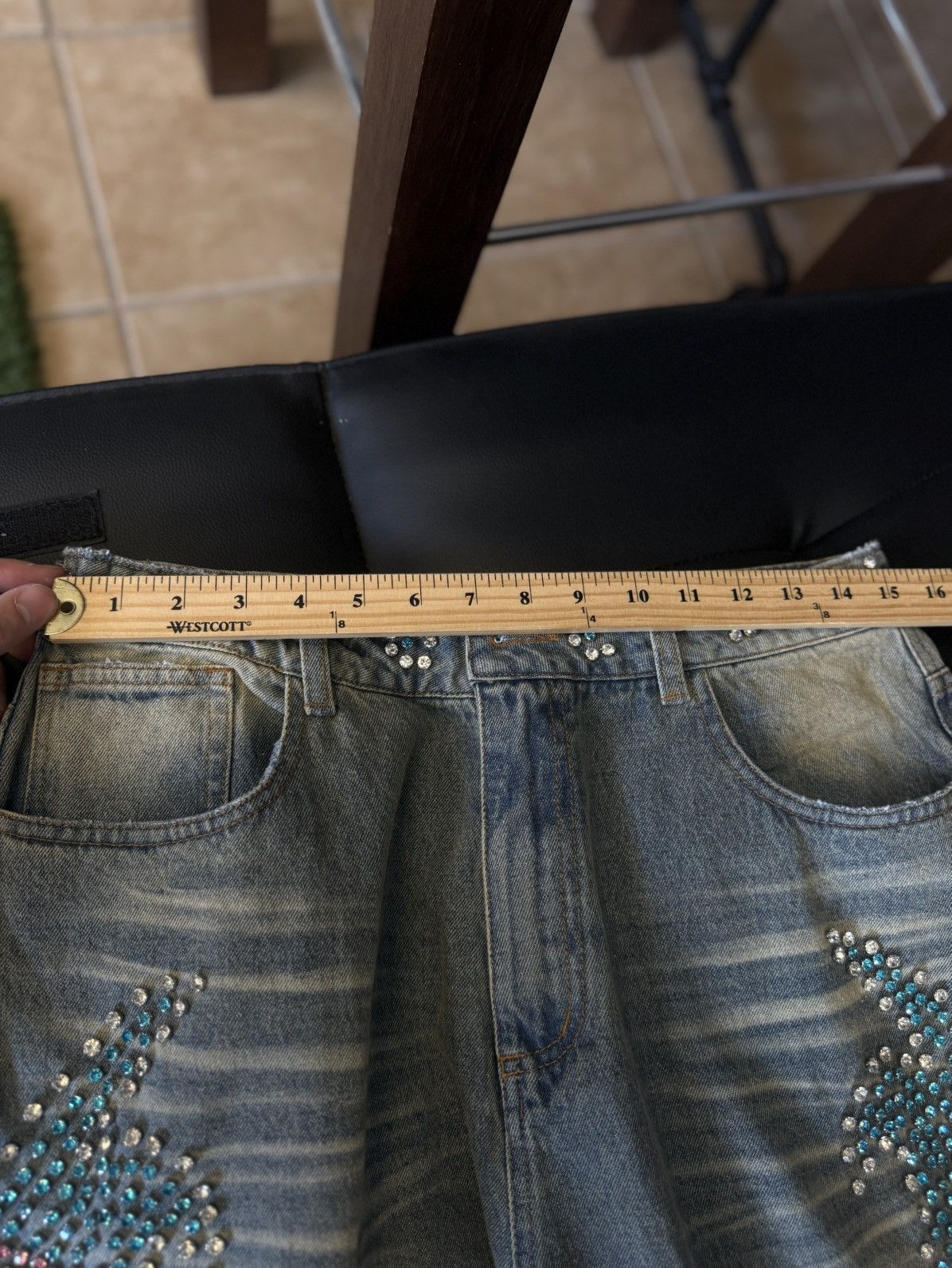 Vale Valley Stone Crystal Rhinestone Baggy Blue Jeans Size 30 Size US 30 / EU 46 - 10 Thumbnail