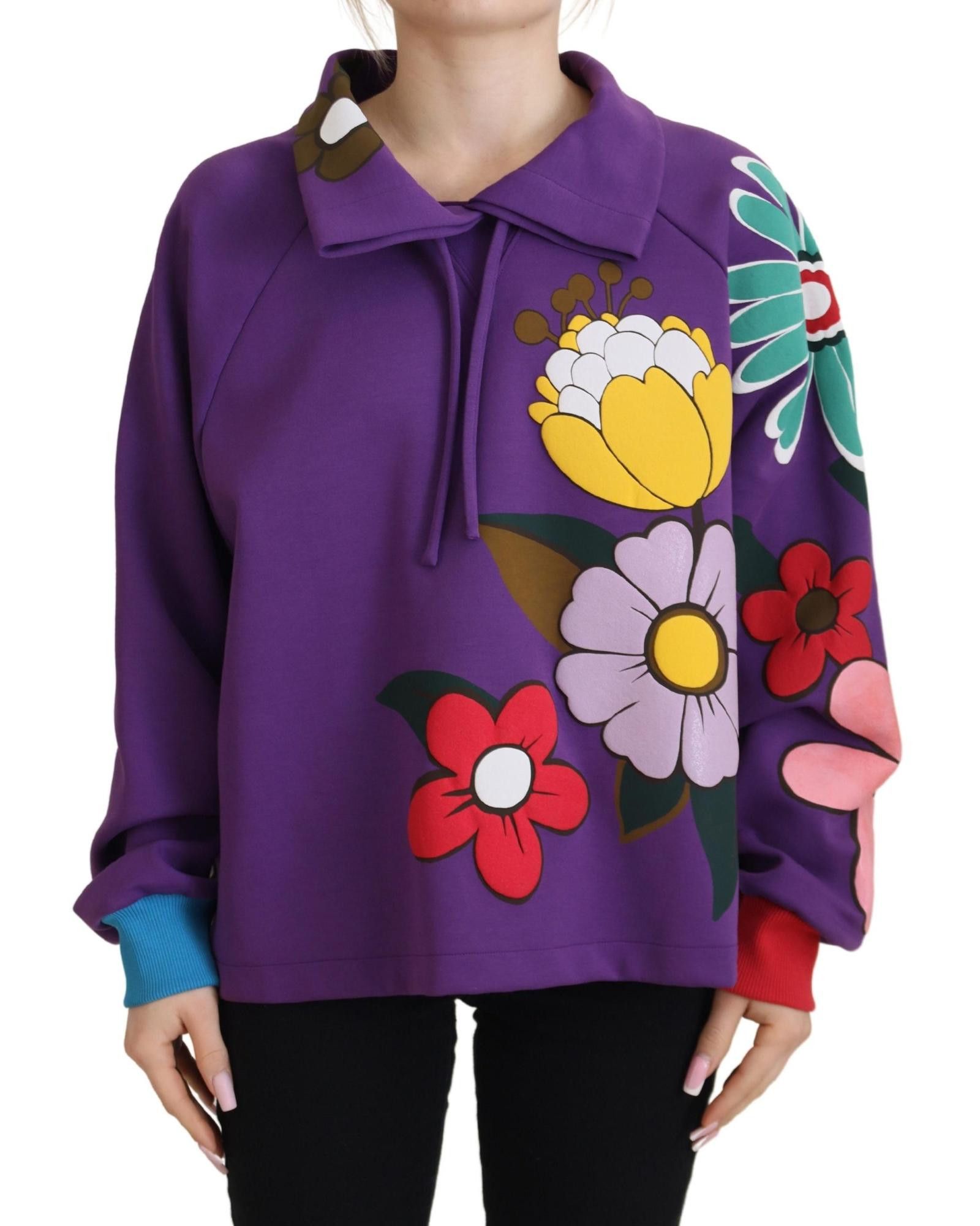 image of Dolce Gabbana Floral Print Cotton Sweater in Purple, Women's (Size XS)