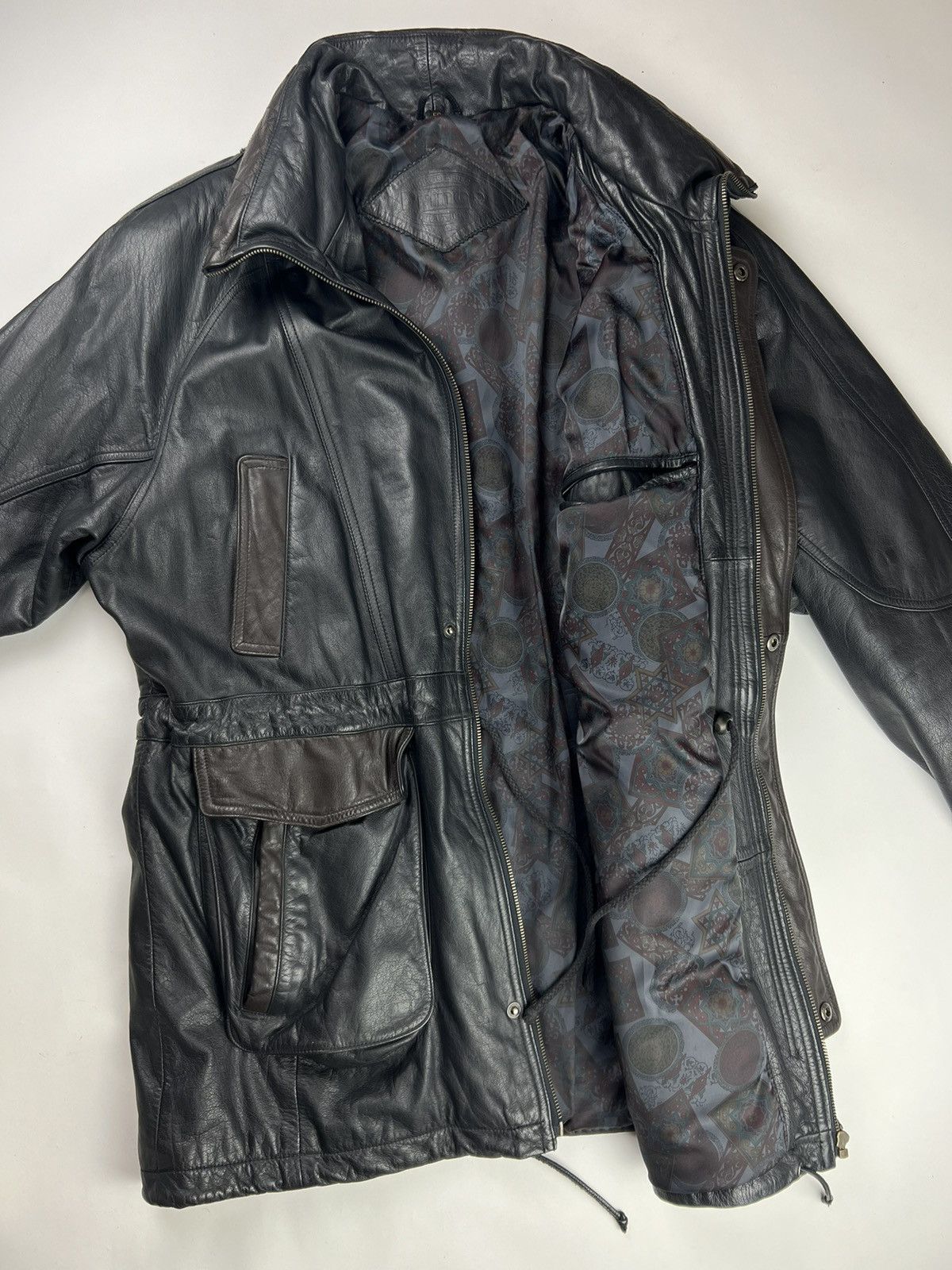 Japanese Brand × Vintage Vintage men's leather jacket black with brown inserts Size US XL / EU 56 / 4 - 10 Thumbnail