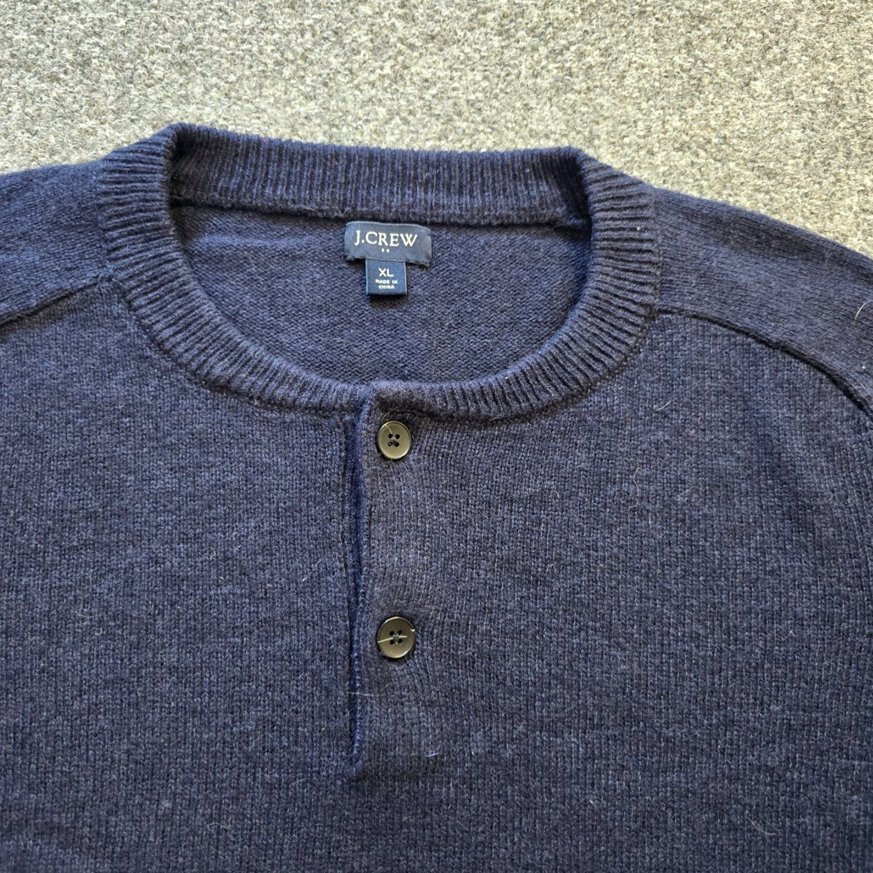 J.Crew J.CREW Sweater Men XL Blue Henley Lambswool Knit Long Sleeve Capsule Casual Size US XL / EU 56 / 4 - 2 Thumbnail