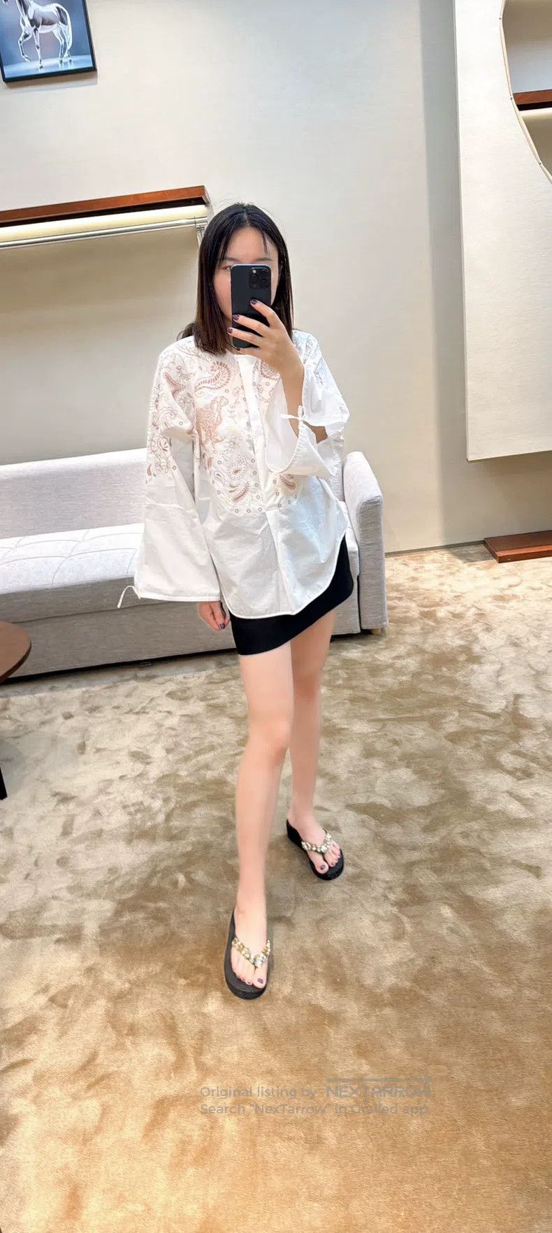 Hermes Hermes White Embroidered Beach Shirt, Size 34, Delicate Em Size XXS / US 00 / IT 34 - 2 Thumbnail