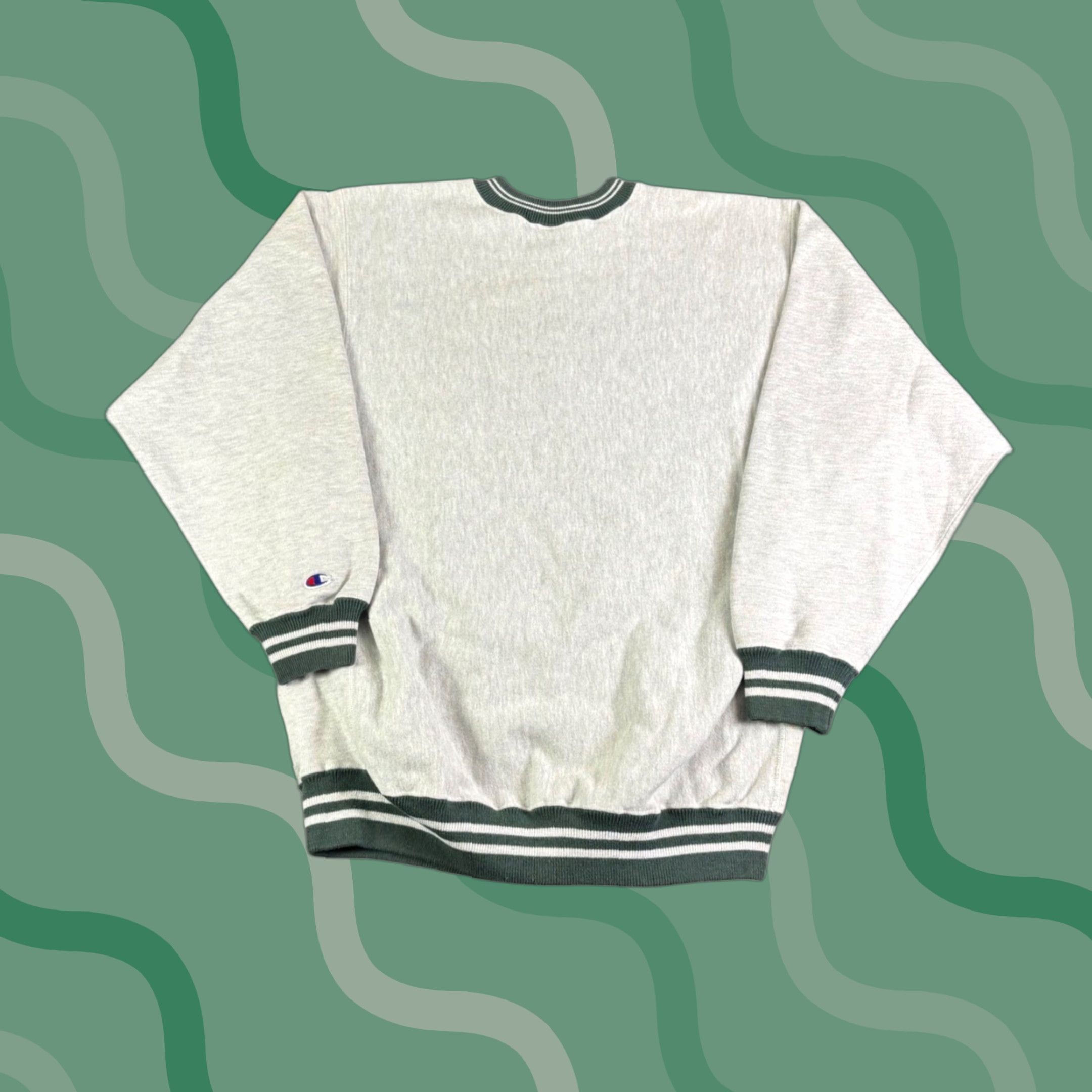 Champion VINTAGE Champion Sweatshirt XX-Large Gray Green Trim Logo Spell Out Crew Neck Long Sleeve Ribbed Preshrunk Logo Embroidered College Reverse Weave Men Size US XXL / EU 58 / 5 - 1 Thumbnail