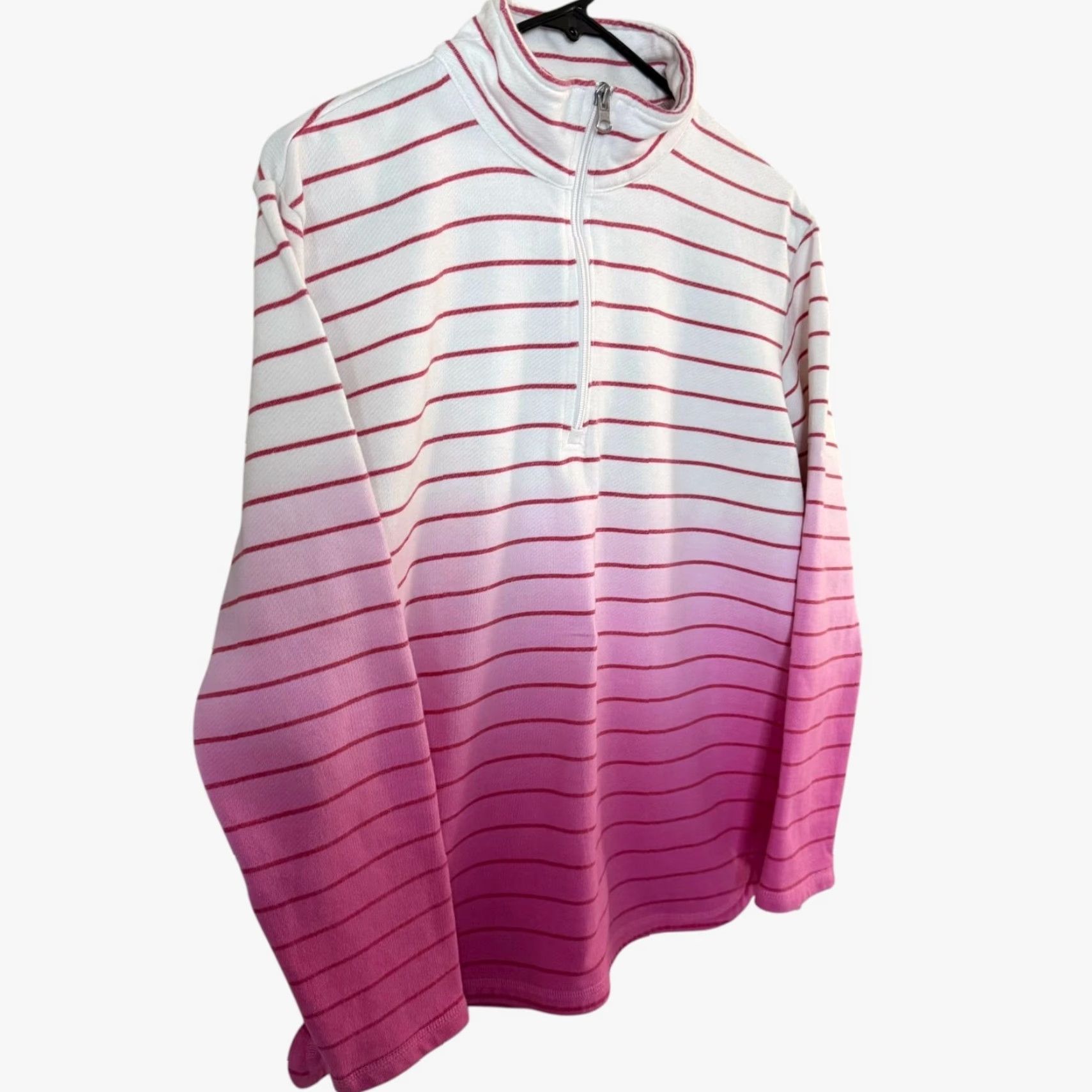 Talbots T By Talbots Striped Sweatshirt Half Zip Pink Ombre Petite Medium Womens Pullover Mock Neck Zippered Casual Activewear Size M / US 6-8 / IT 42-44 - 3 Thumbnail
