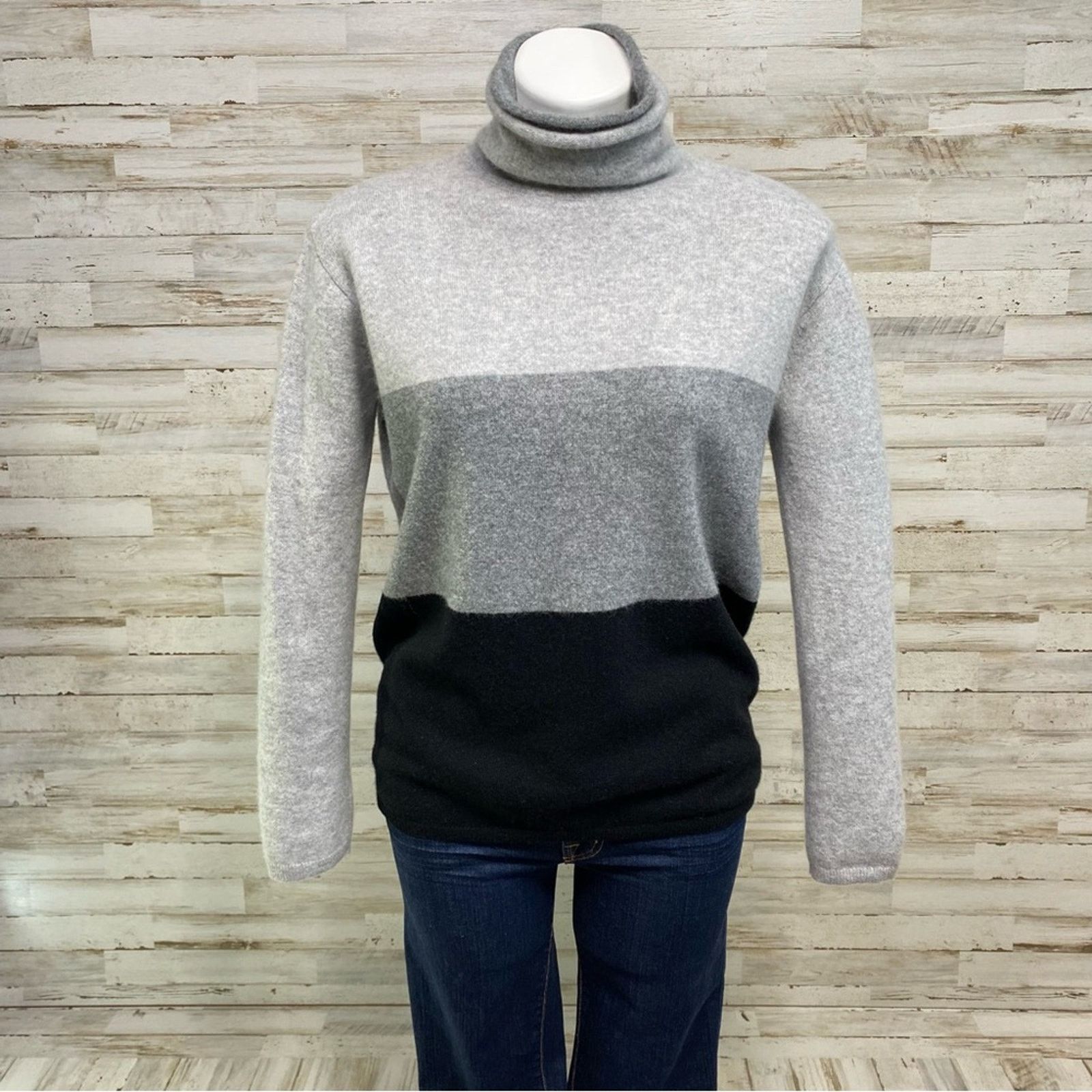 Magaschoni Cashmere Mock Neck Sweater Size M Black Gray