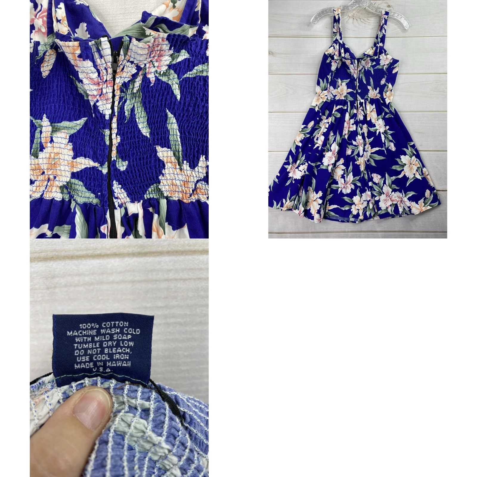Vintage Royal Creations Dress M Blue Floral Hawaiian Sundress Fit Flare Pinup Smocked Shirt Dress? Size M / US 6-8 / IT 42-44 - 8 Thumbnail