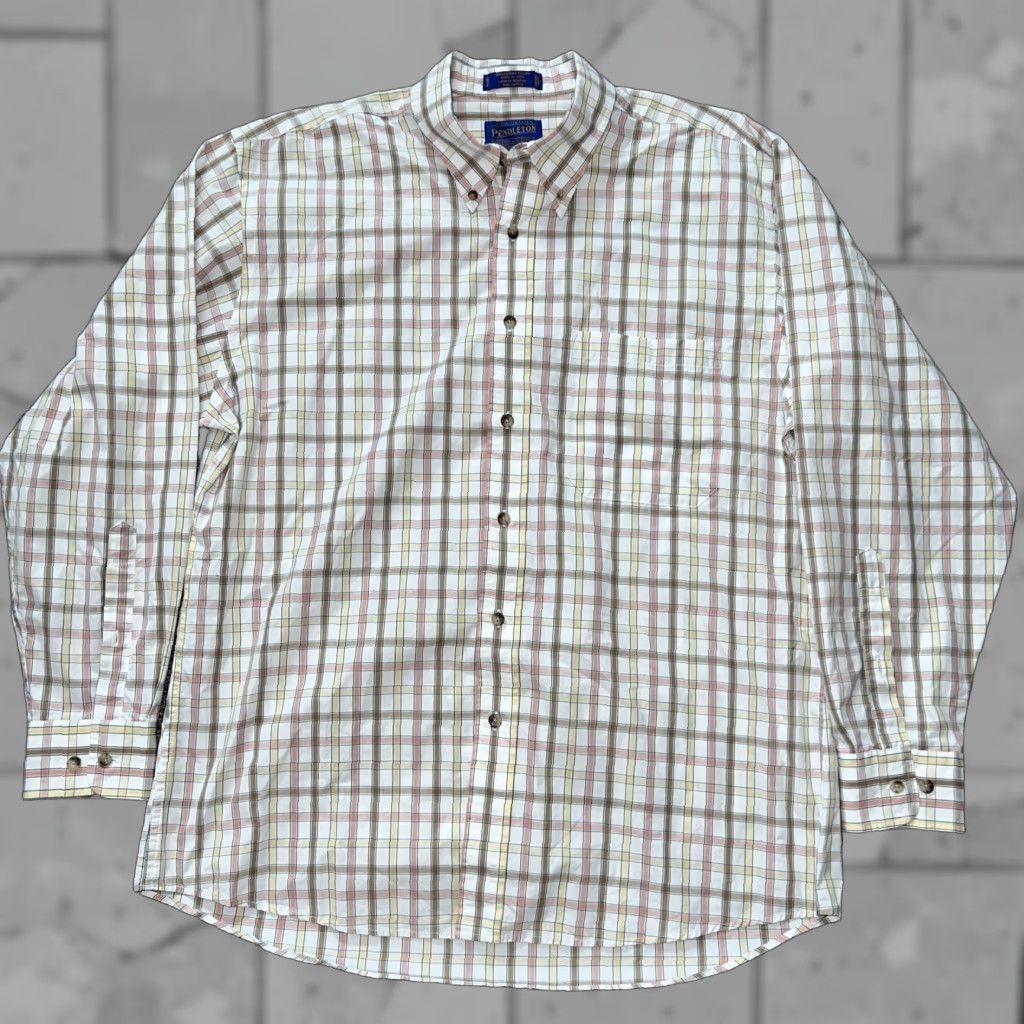 Pendleton Pendleton Broadway Cloth Plaid Button-Up Shirt Mens Size L Beige Regular Long Sleeve Size US L / EU 52-54 / 3 - 1 Thumbnail