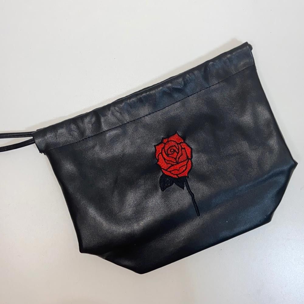 Designer Faux Leather Rose Embroidered Drawstring Bag Size ONE SIZE - 1 Thumbnail