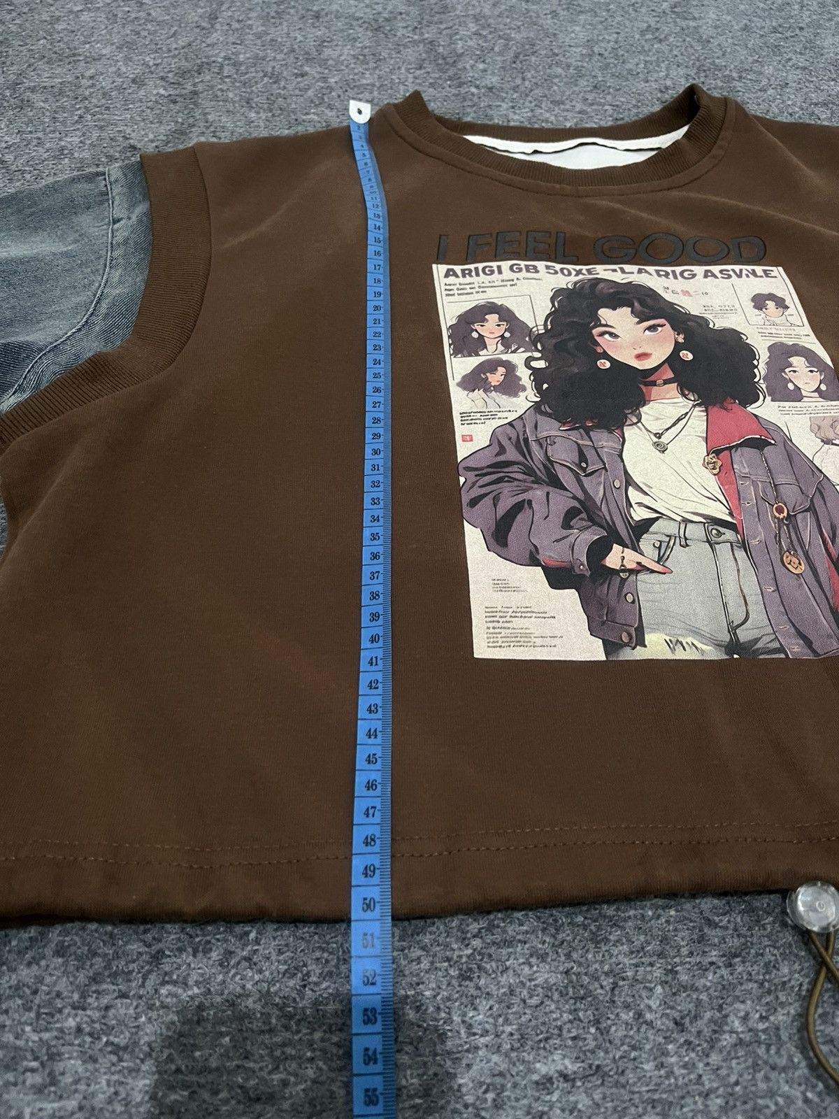 Anime I Feel Good Retro Graphic Layered Denim Sweatshirt Size US M / EU 48-50 / 2 - 12 Thumbnail