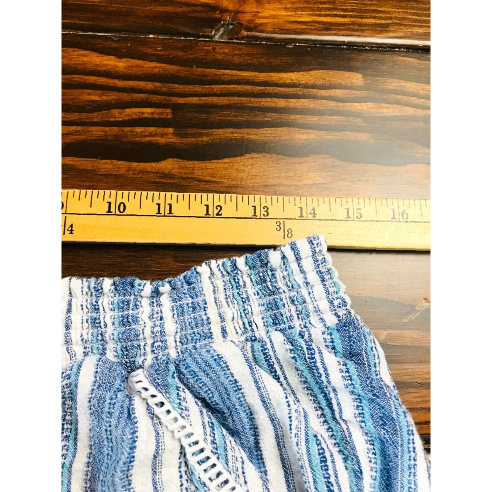 Vintage Briggs Shorts Women's Large Blue White Linen Blend Drawstring Flat Front Paperbag - Regular Fit - White/Blue Size ONE SIZE - 3 Thumbnail