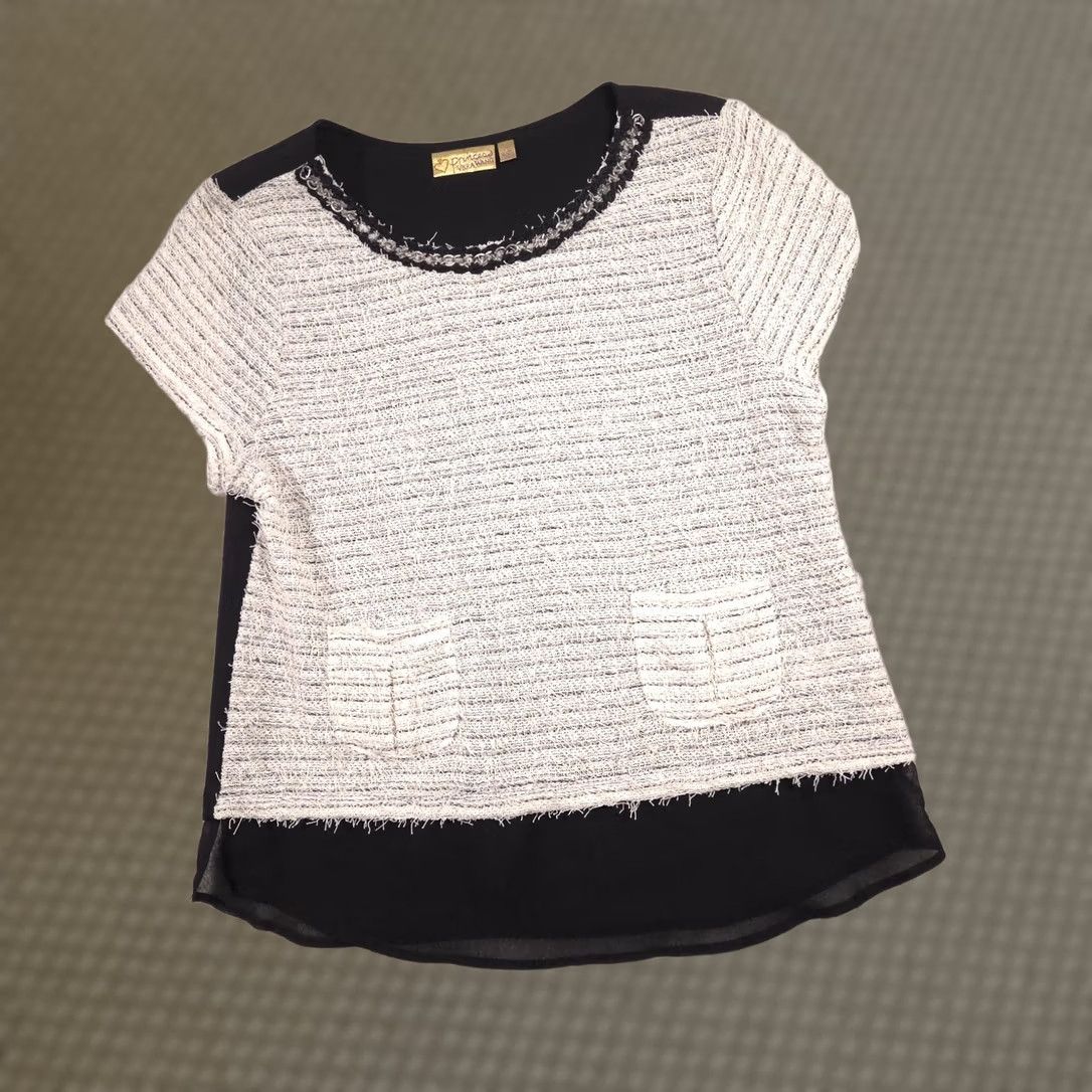 Vintage Princess Vera Wang Shirt Juniors XL Black Tweed Stripe Beaded Short Sleeve Top Size XL / US 12-14 / IT 48-50 - 1 Thumbnail
