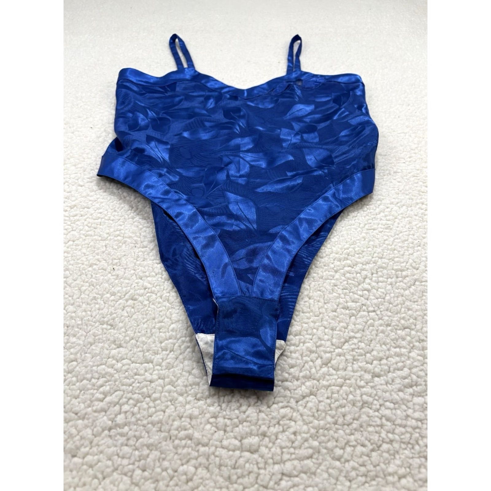 Vintage VINTAGE Royal Blue Satin Floral Lingerie Teddy Bodysuit M Intimate Snaps 1980s Blue Polyester Womens Size M / US 6-8 / IT 42-44 - 2 Thumbnail