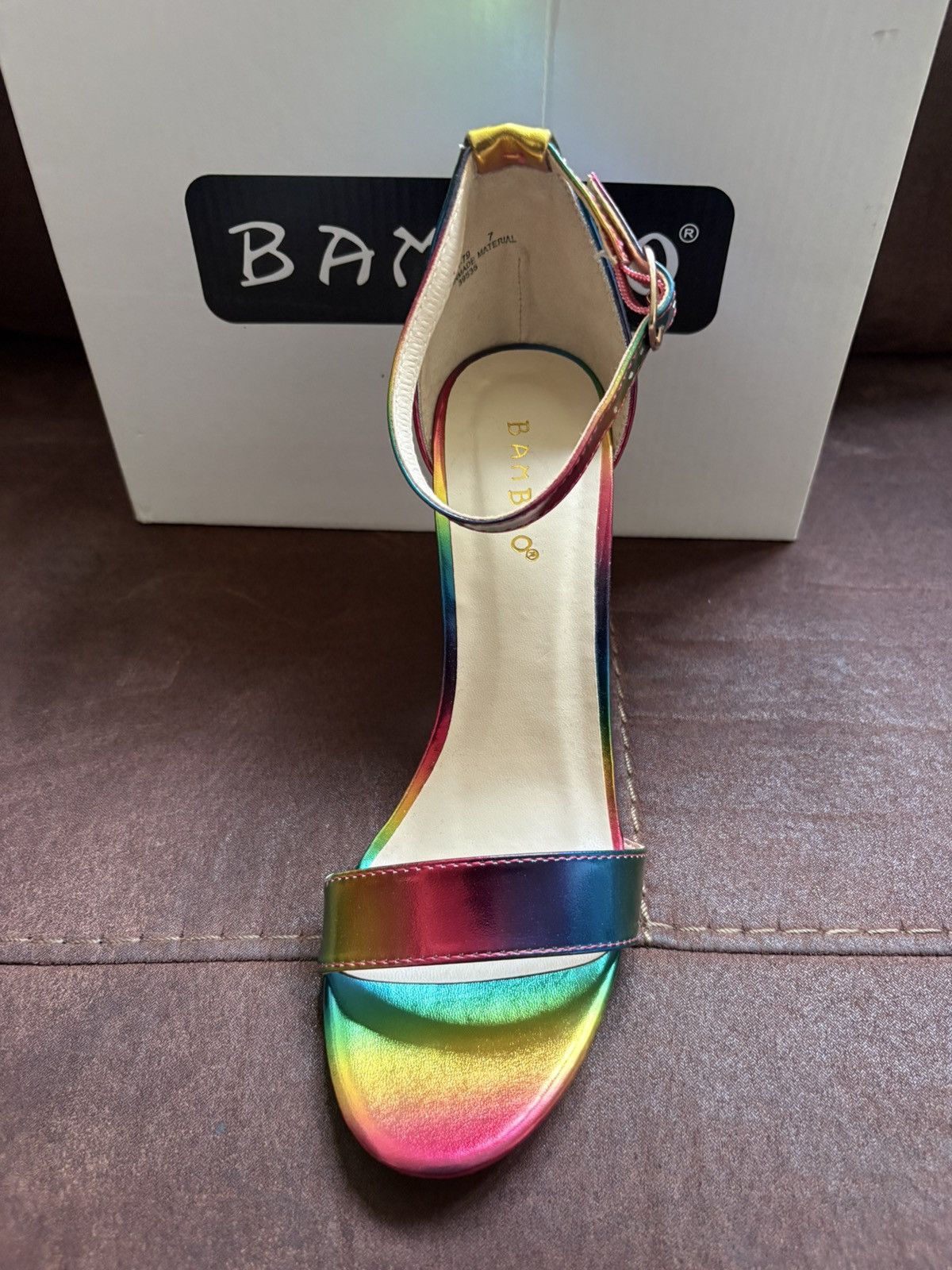 Other Bamboo MANIA-79 Rainbow Holographic Block Heel Sandals Size US 7 / IT 37 - 2 Thumbnail