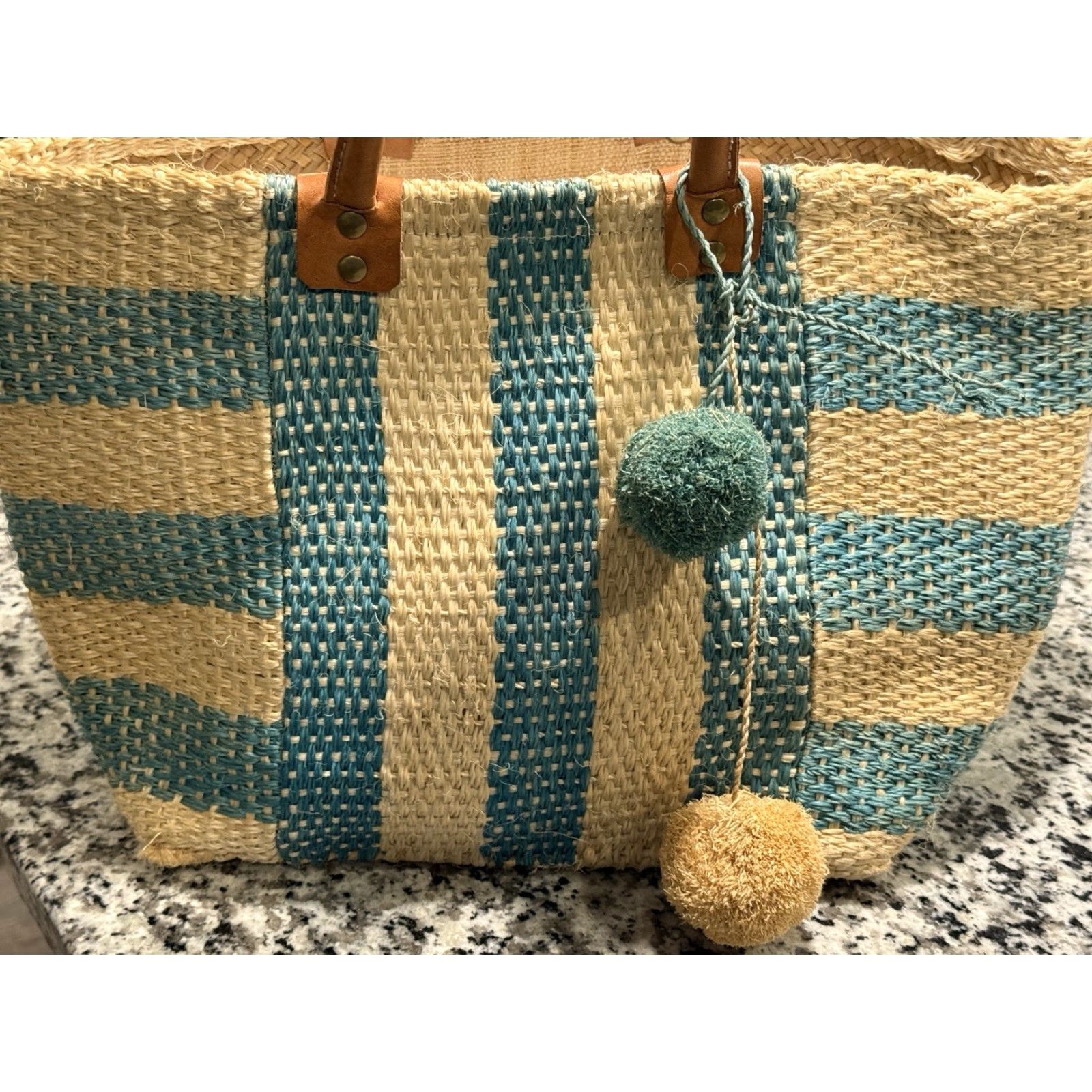 Vintage VINTAGE Mar Y Sol Beach Tote Bag Raffia Tote Aqua Beige Straw Beach Pool Bag Tote Womens Size ONE SIZE - 2 Thumbnail