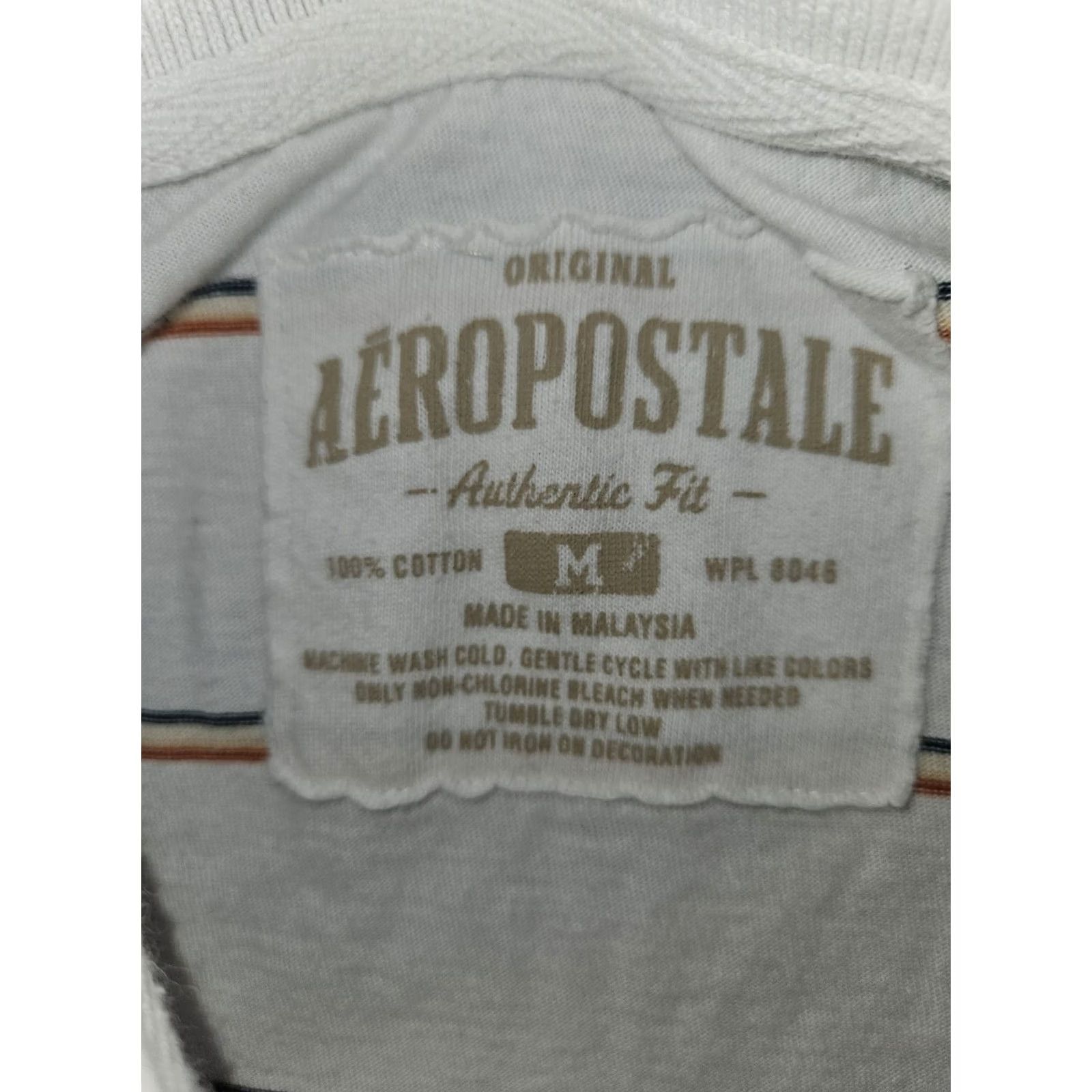Vintage Aéropostale Polo Shirt Men M White Short Sleeve Striped Casual Preppy Size US M / EU 48-50 / 2 - 2 Thumbnail