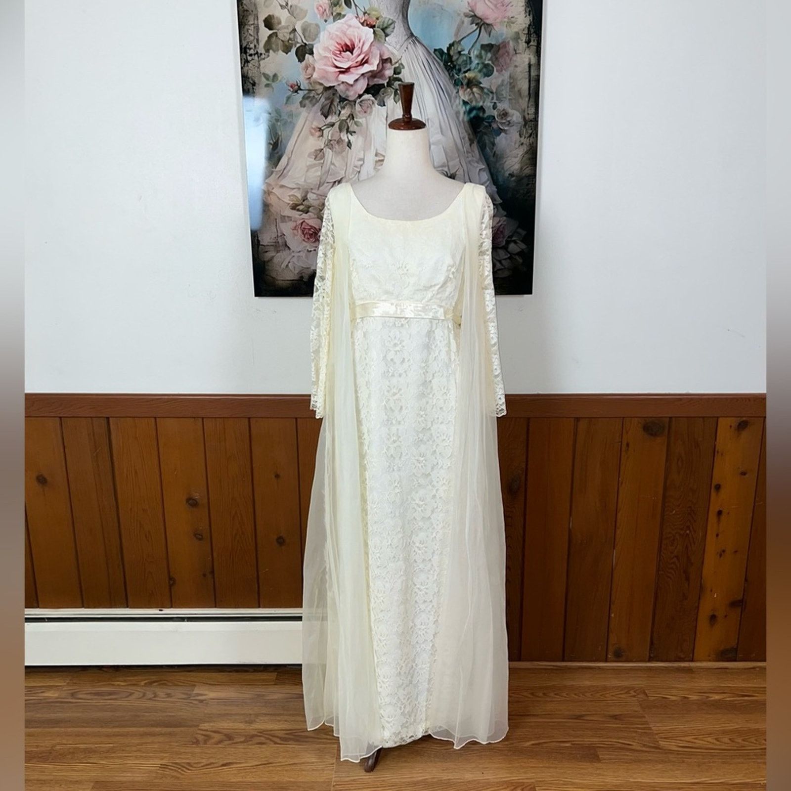 Vintage Beautiful Ethereal Union Made Chiffon & Lace Wedding Gown! Size XL / US 12-14 / IT 48-50 - 2 Thumbnail