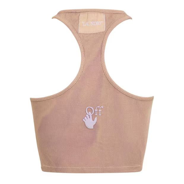 Off-White o1g2r1mq1224 Laundry Ribbed Stretch Crop Top in Pink & Nude Size XXL / US 16-18 / IT 52-54 - 2 Thumbnail