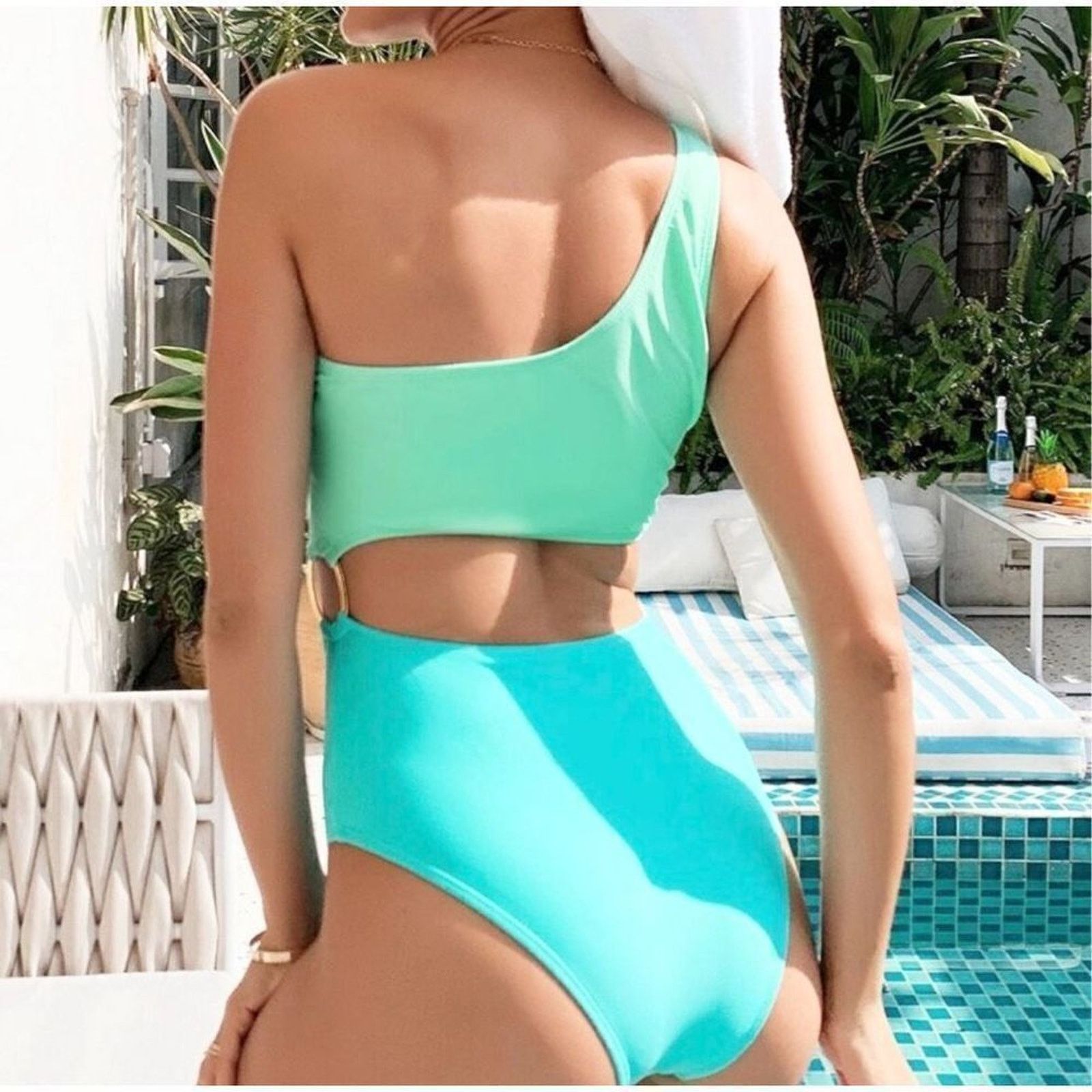 Shein Shein Blue Green 2 Tone 1pc Swimsuit MEDIUM Sexy Pastel Size M / US 6-8 / IT 42-44 - 4 Thumbnail