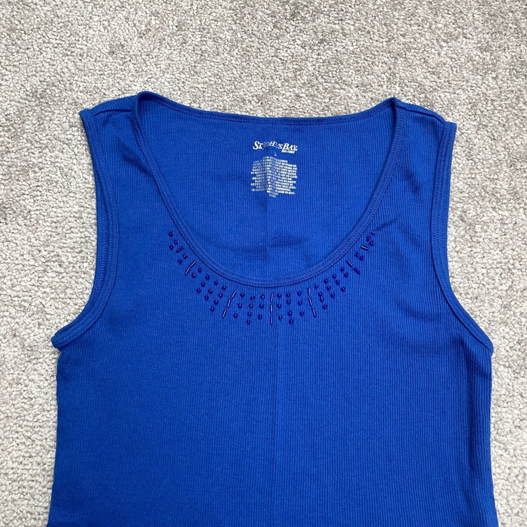 Vintage St. John's Bay Beaded Knitted Tank Top Womens Small Royal Blue Cotton Stretch Size S / US 4 / IT 40 - 3 Thumbnail