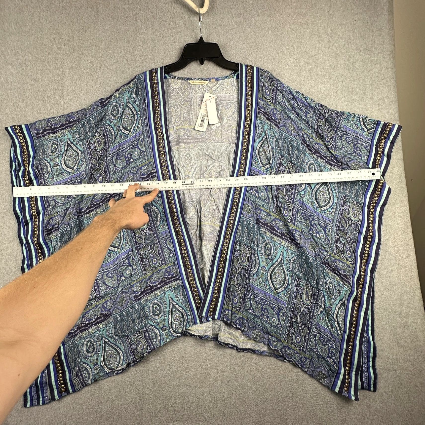 Soft Surroundings Soft Surroundings Jinda Kimono Jacket Womens L/XL Blue Paisley Beaded Boho NWT Size L / US 10 / IT 46 - 6 Thumbnail