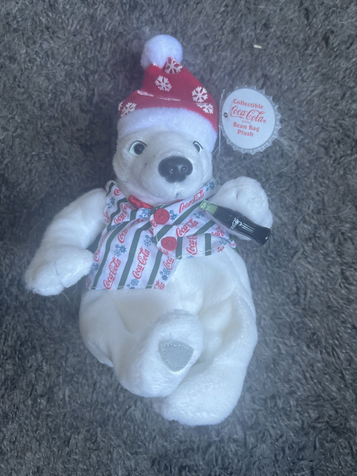Coca Cola 1999 Coca-Cola Polar Bear In Striped Vest And Bowtie Plush Size ONE SIZE - 1 Thumbnail