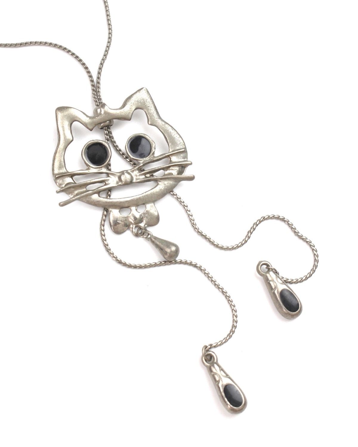 Japanese Brand 2000S JAPANESE MADE SILVER TONE CAT FACE PENDANT NECKLACE Size ONE SIZE - 2 Thumbnail