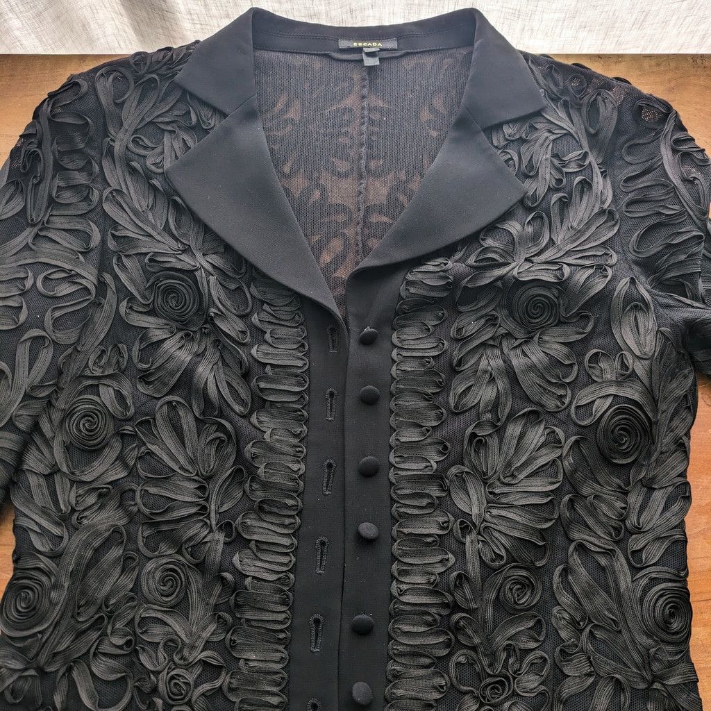 Escada Escada Silk & Cotton Intricate Black Floral Mesh Jacket Top Size XS / US 0-2 / IT 36-38 - 3 Thumbnail