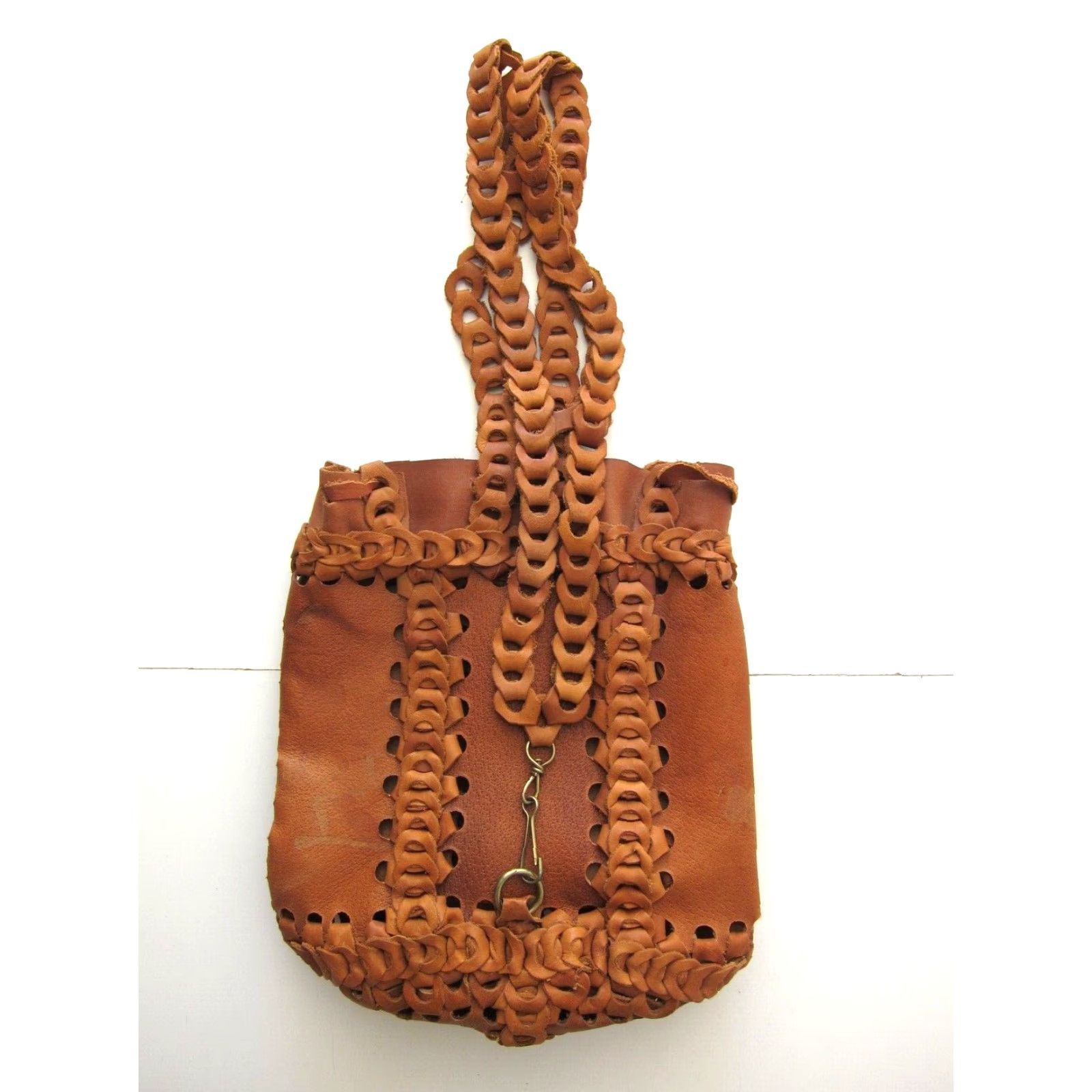 Vintage Vintage Handmade 100% Leather Tan Brown Braided Satchel Shoulder Tote Bag Purse Size ONE SIZE - 7 Thumbnail