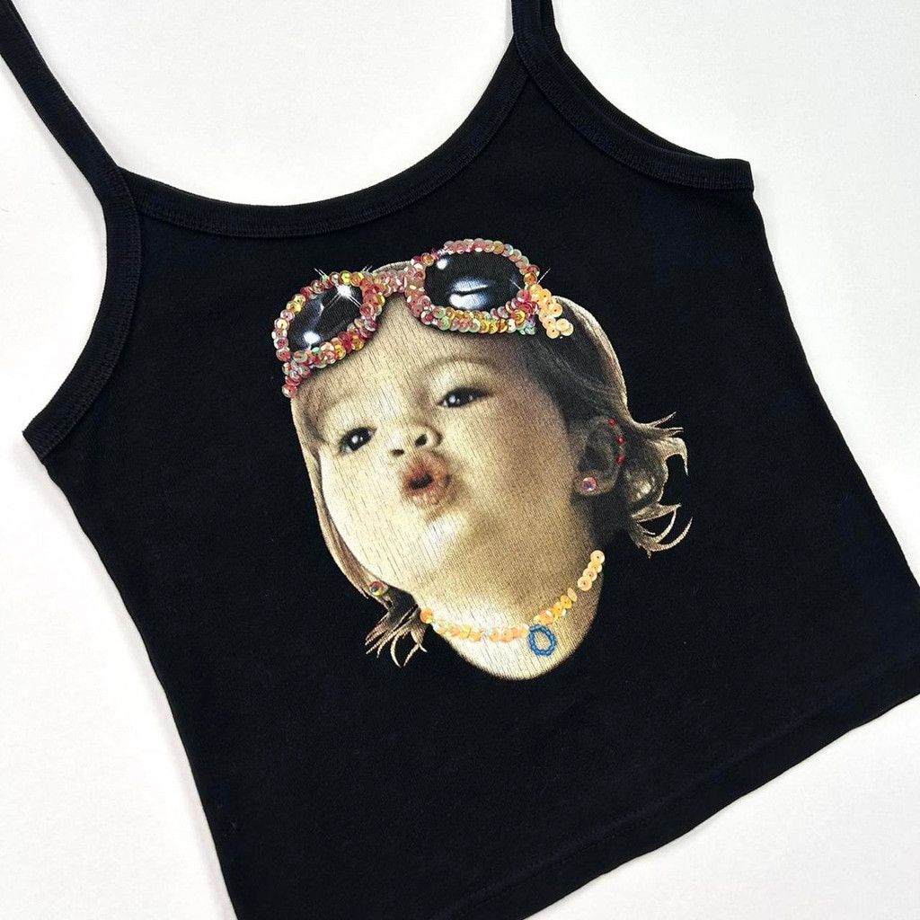 Vintage y2k euro black tank top with print of baby Size S / US 4 / IT 40 - 2 Thumbnail