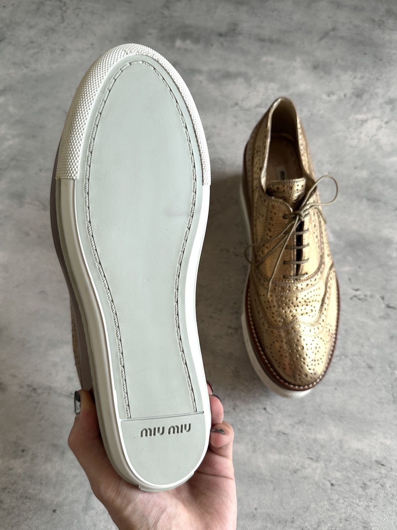 Miu Miu PLATFORM BROGUES (METALLIC GOLD) Size US 10.5 / IT 40.5 - 4 Thumbnail