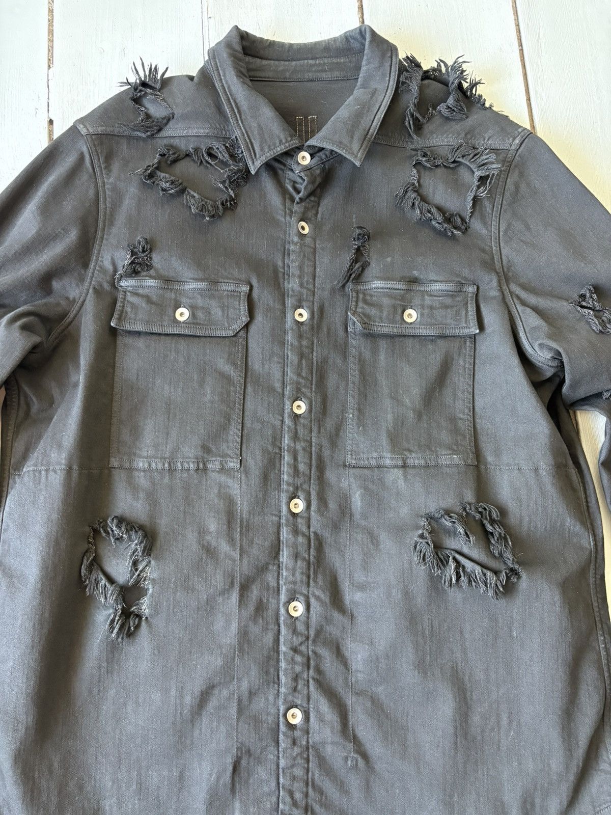 Rick Owens Rick Owens double layered distressed Denim Outershirt Size US XL / EU 56 / 4 - 6 Thumbnail