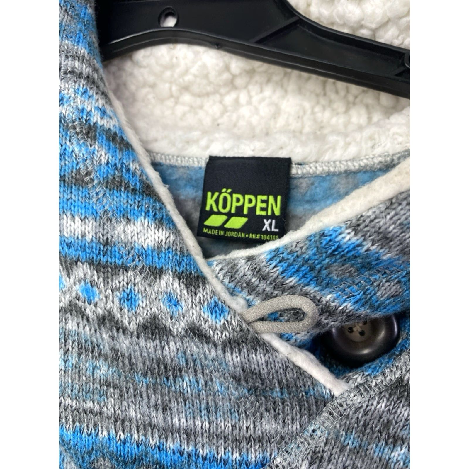 Vintage Koppen Sweater Womens XL Blue White Aztec Pattern Hoodie Pockets Sherpa 23x27 Size XL / US 12-14 / IT 48-50 - 2 Thumbnail