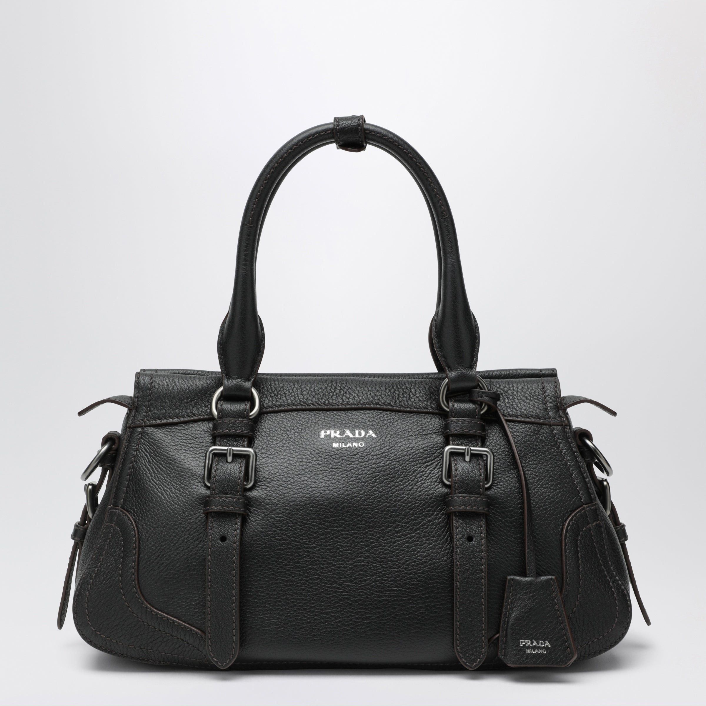 Prada Prada Large Black Leather Shopping Bag Size ONE SIZE - 1 Thumbnail