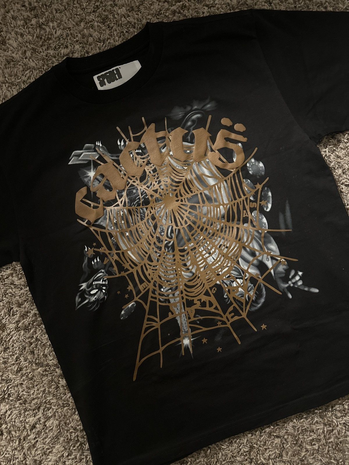 Cactus Jack × Sp5der Airbrush Tシャツ Black○関送無料○ Spider × Travis Scott Cactus Jack by Travis Scottx Sp5der