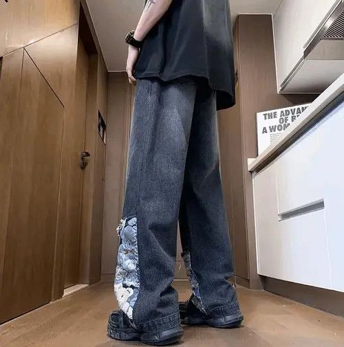 VIBE Teddy Patchwork Baggy Straight Jeans Size US 42 / EU 58 - 4 Thumbnail